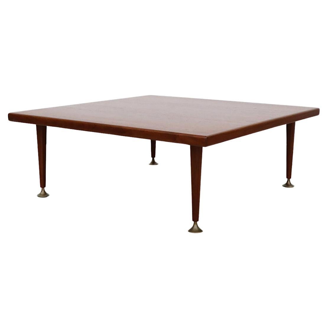 Mid-Century A.A. Patijn Square Teak Coffee Table with Self Leveling Brass Feet