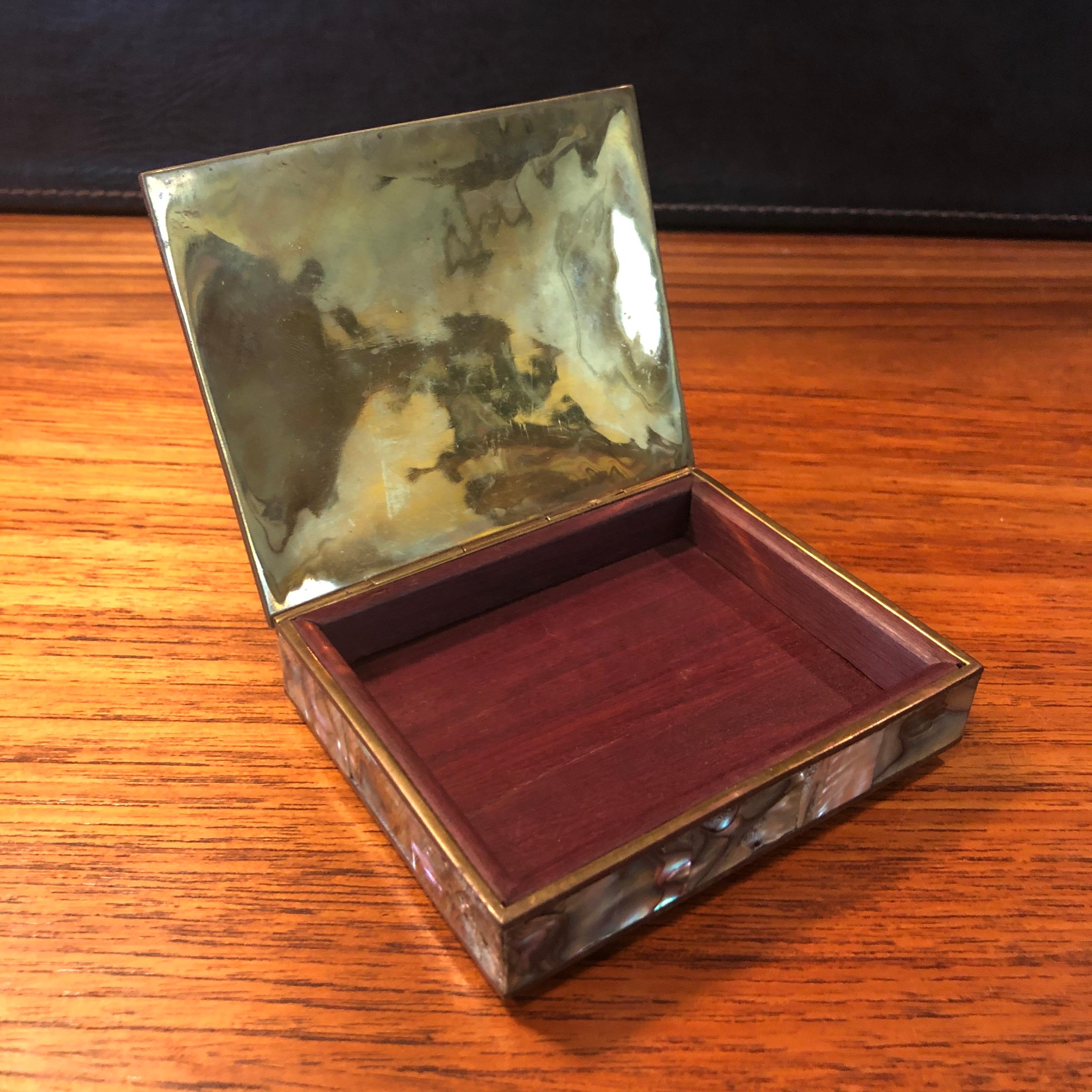 Mid-Century Modern Midcentury Abalone Shell and Brass Decorative Trinket Box For Sale