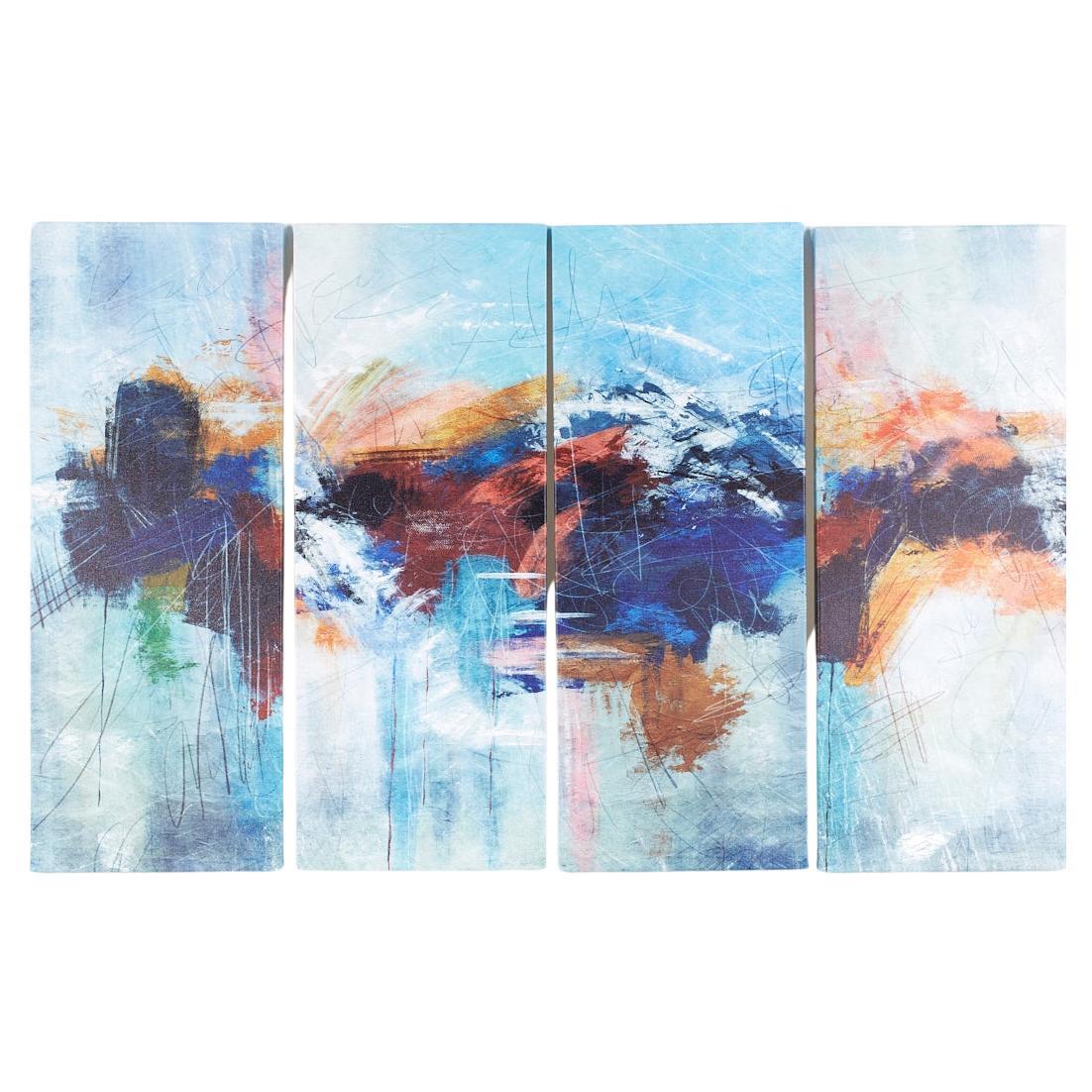 Mid Century Abstract 4 Panel Hanging Wall Art For Sale