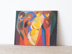 Mid Century Abstract Acrylic on Canvas Signed R. Brandely