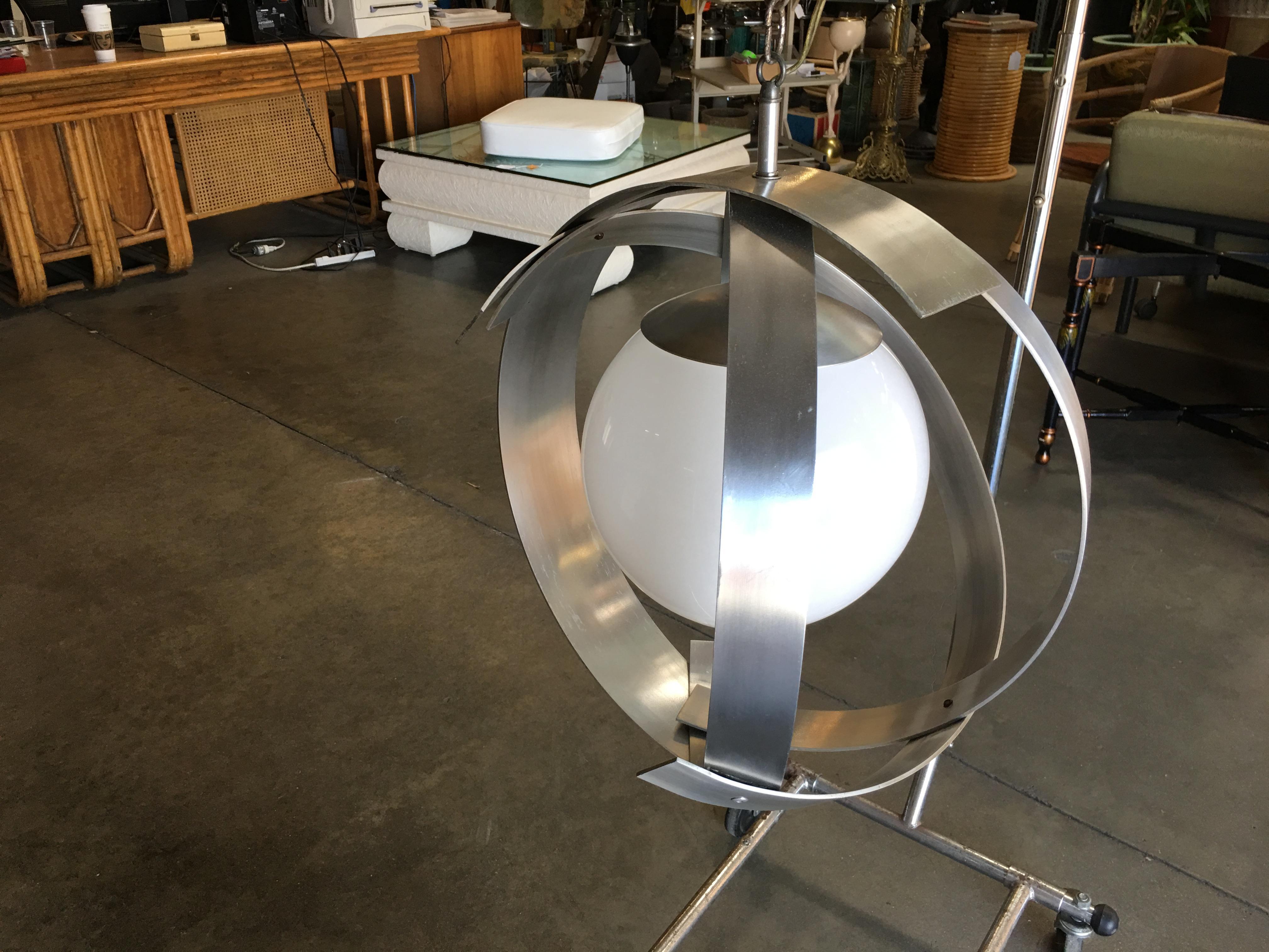 Mid-Century Modern Midcentury Abstract Aluminum Strip Ribbon Globe Chandelier For Sale