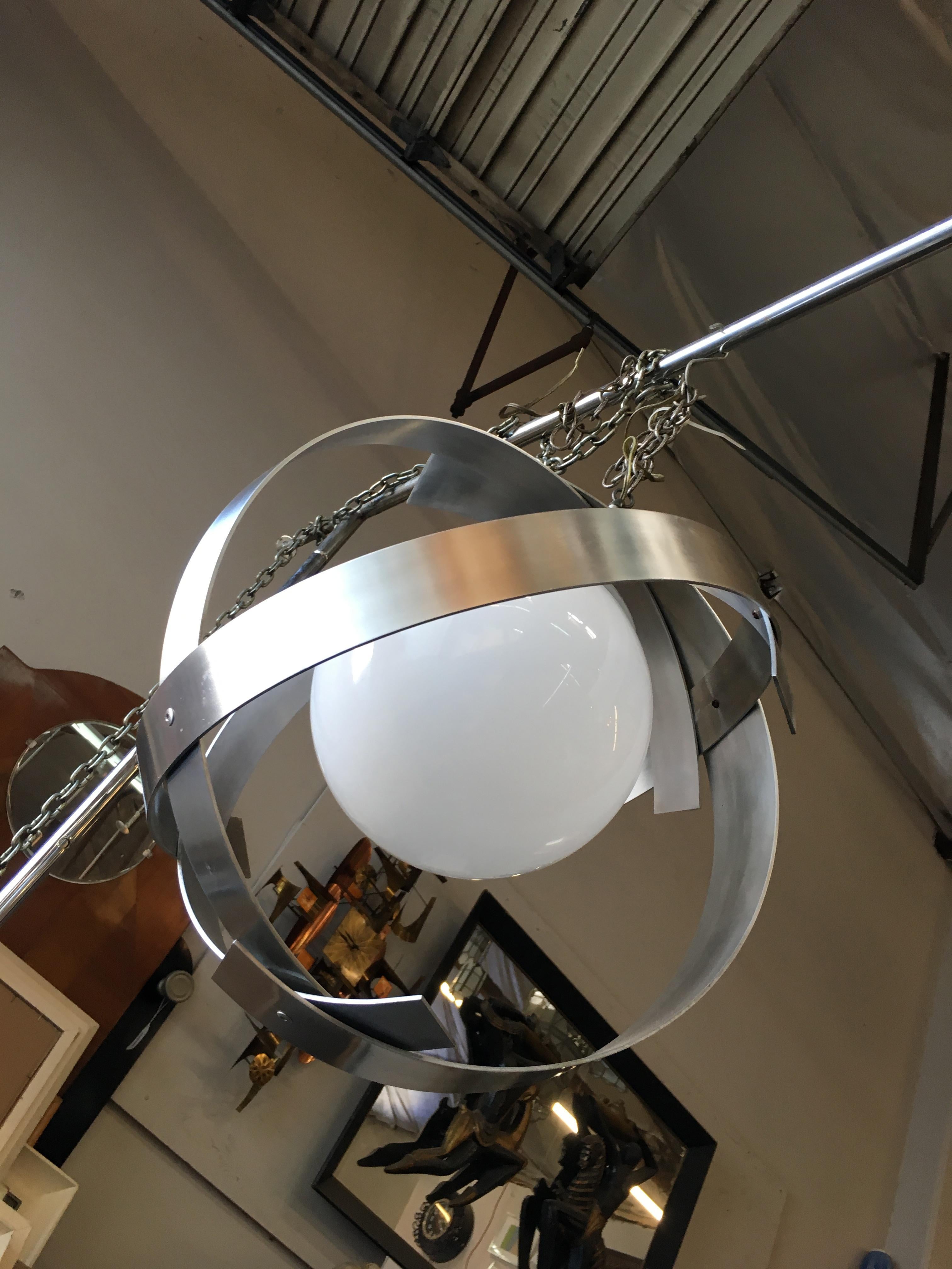 Mid-20th Century Midcentury Abstract Aluminum Strip Ribbon Globe Chandelier For Sale