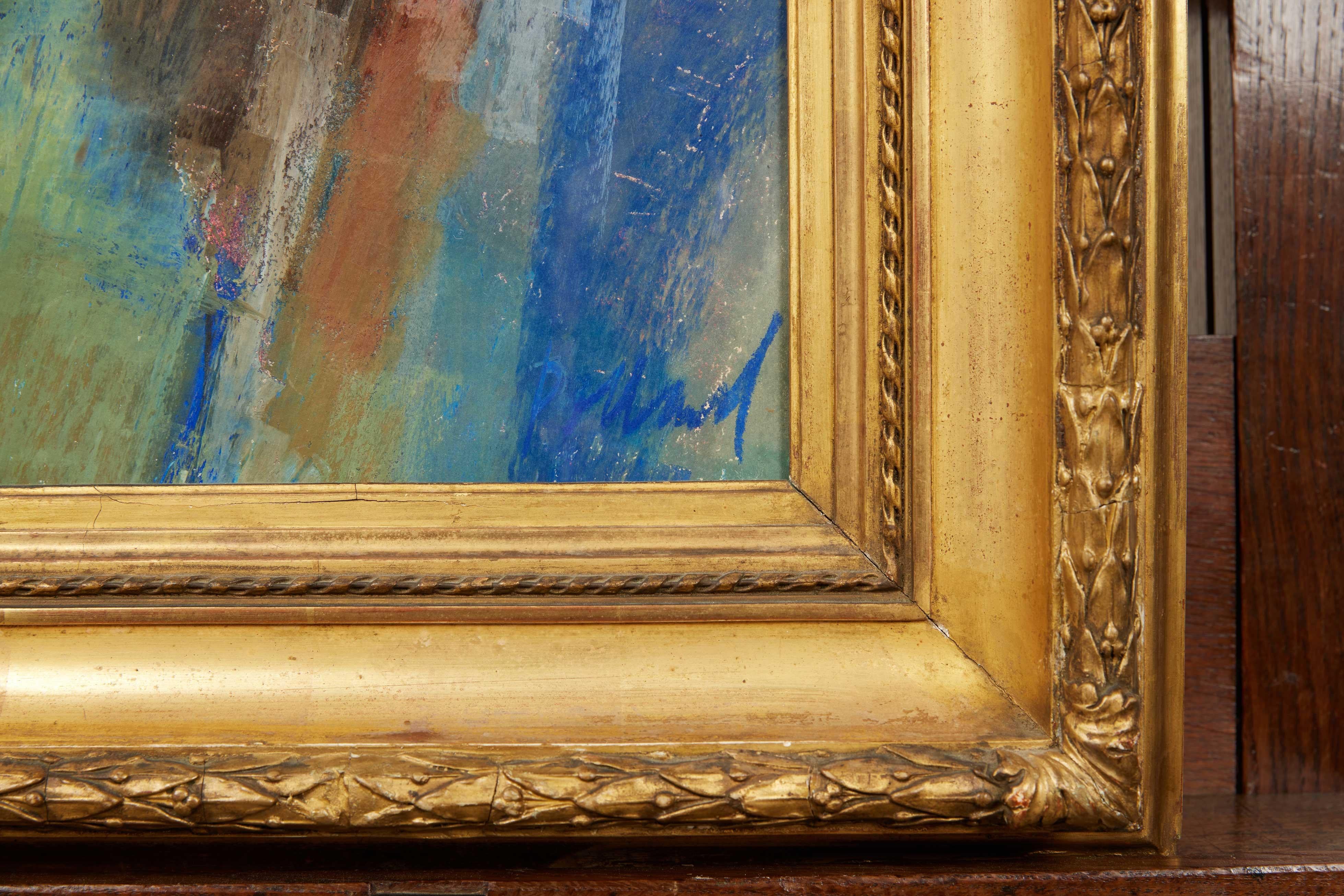 Arte astratta della metà del secolo scorso, firmata in basso a destra da Alice Esther Pollard (1867-1933), custodita in una cornice dorata del XIX secolo.

Alice Esther Pollard è stata una pittrice attiva a St. Louis, nel Missouri, tra la fine del