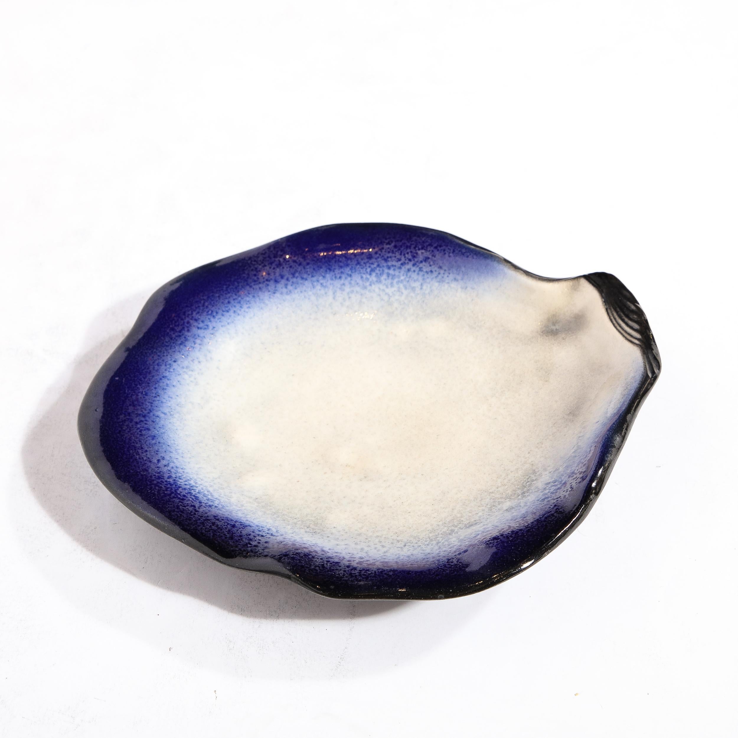 Mid-20th Century Mid-Century Abstract Blue & White Oyster Form Ceramic Plate Signed Pol Chambost