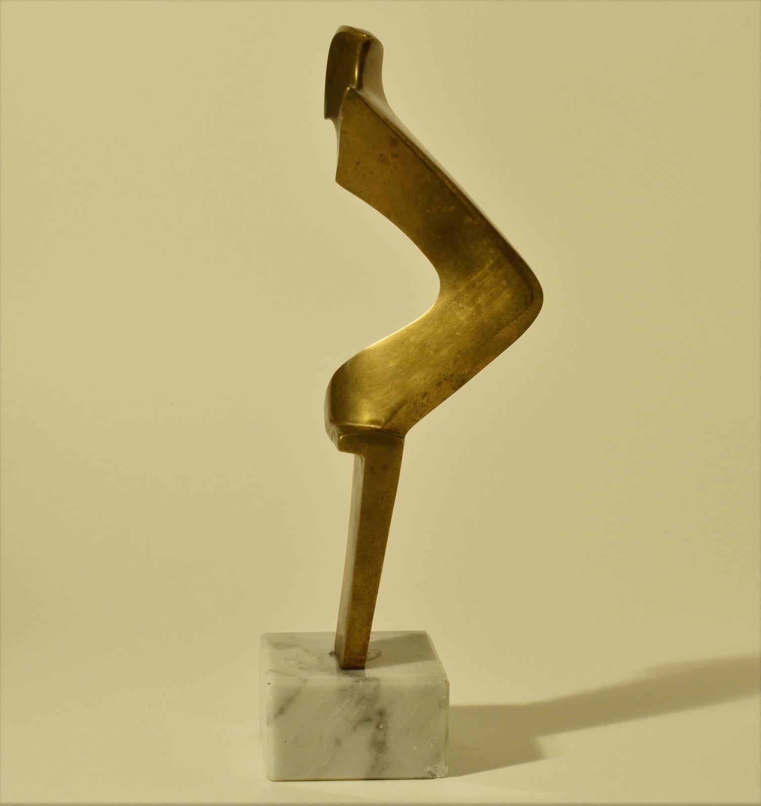 Carrara Marble Mid Century Abstract Bronze Sculpture on Marble Base