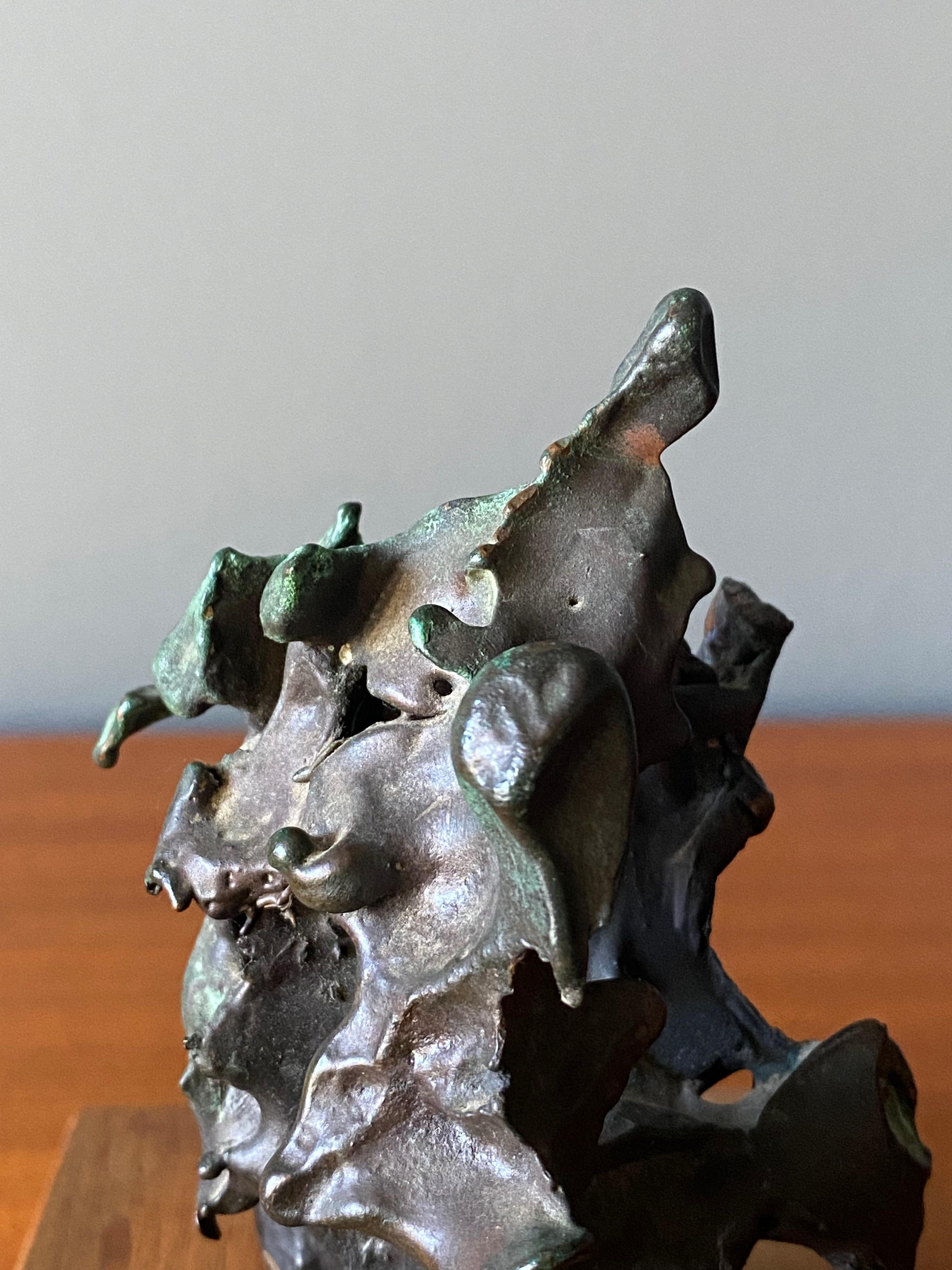 Hand-Crafted Mid Century Abstract Bronze Sculpture on Stand, circa 1965