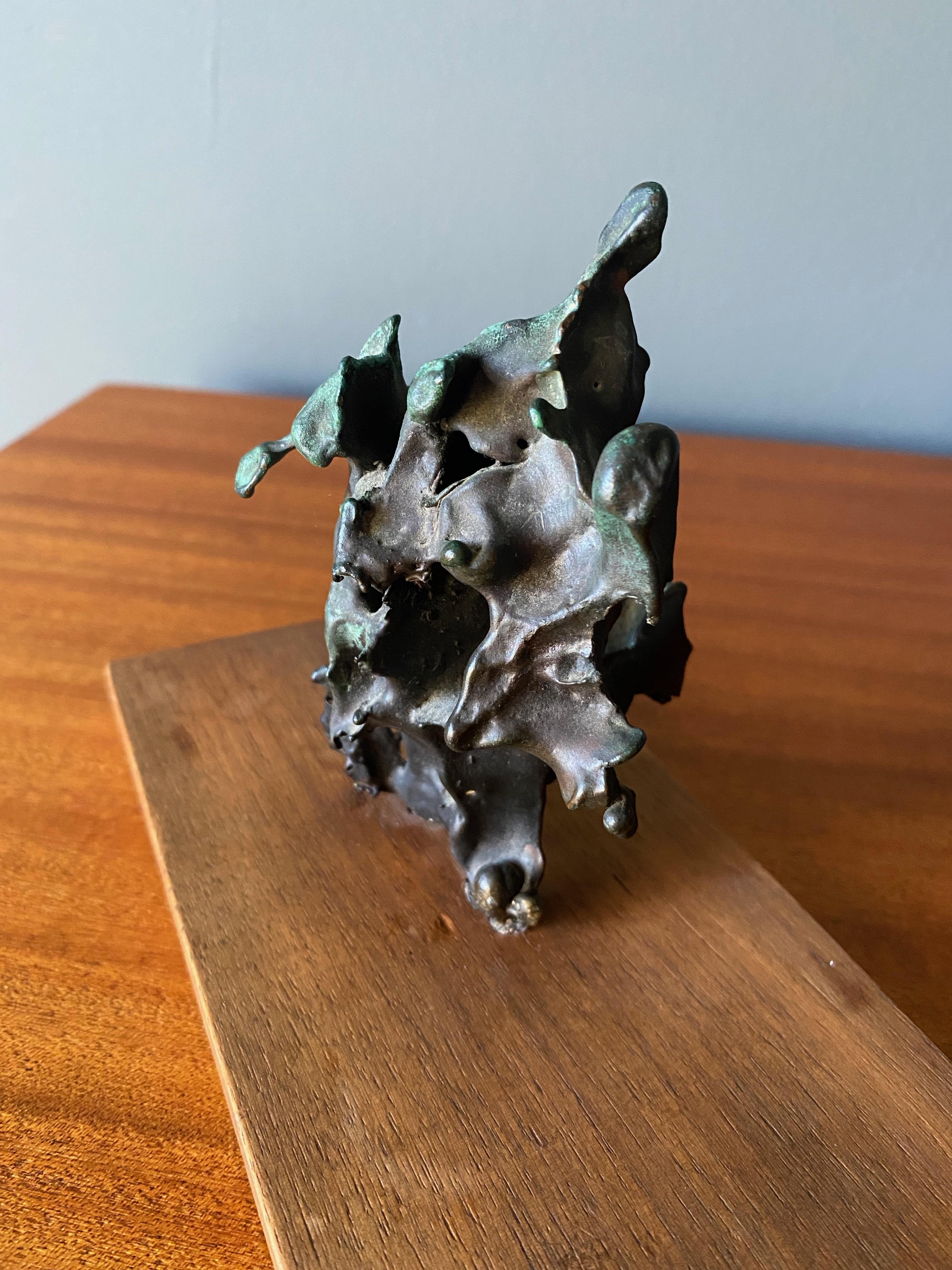 Mid Century Abstract Bronze Sculpture on Stand, circa 1965 1