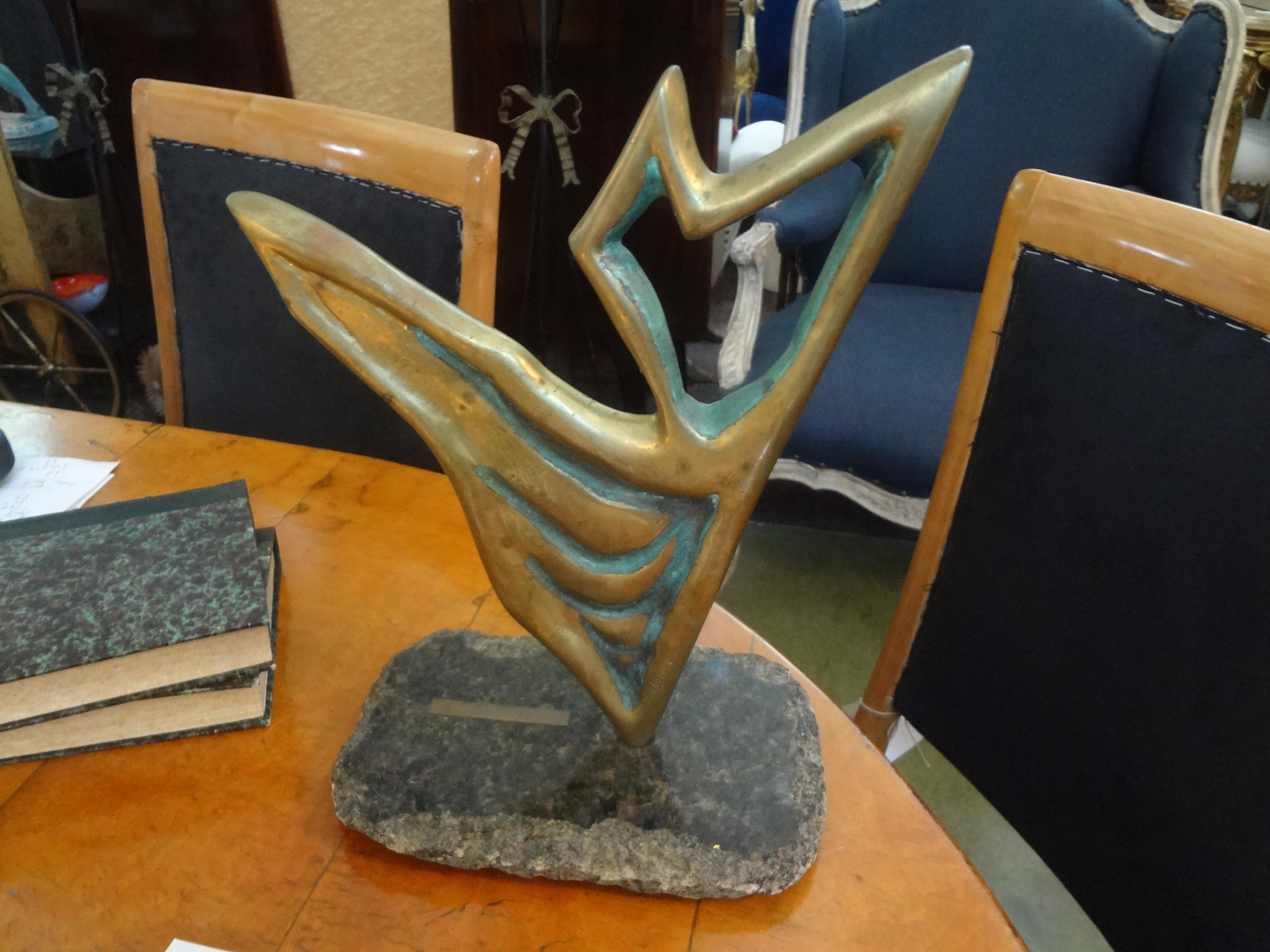 Midcentury Abstract Bronze Sculpture Signed Yone Di Alerigi In Good Condition For Sale In Houston, TX