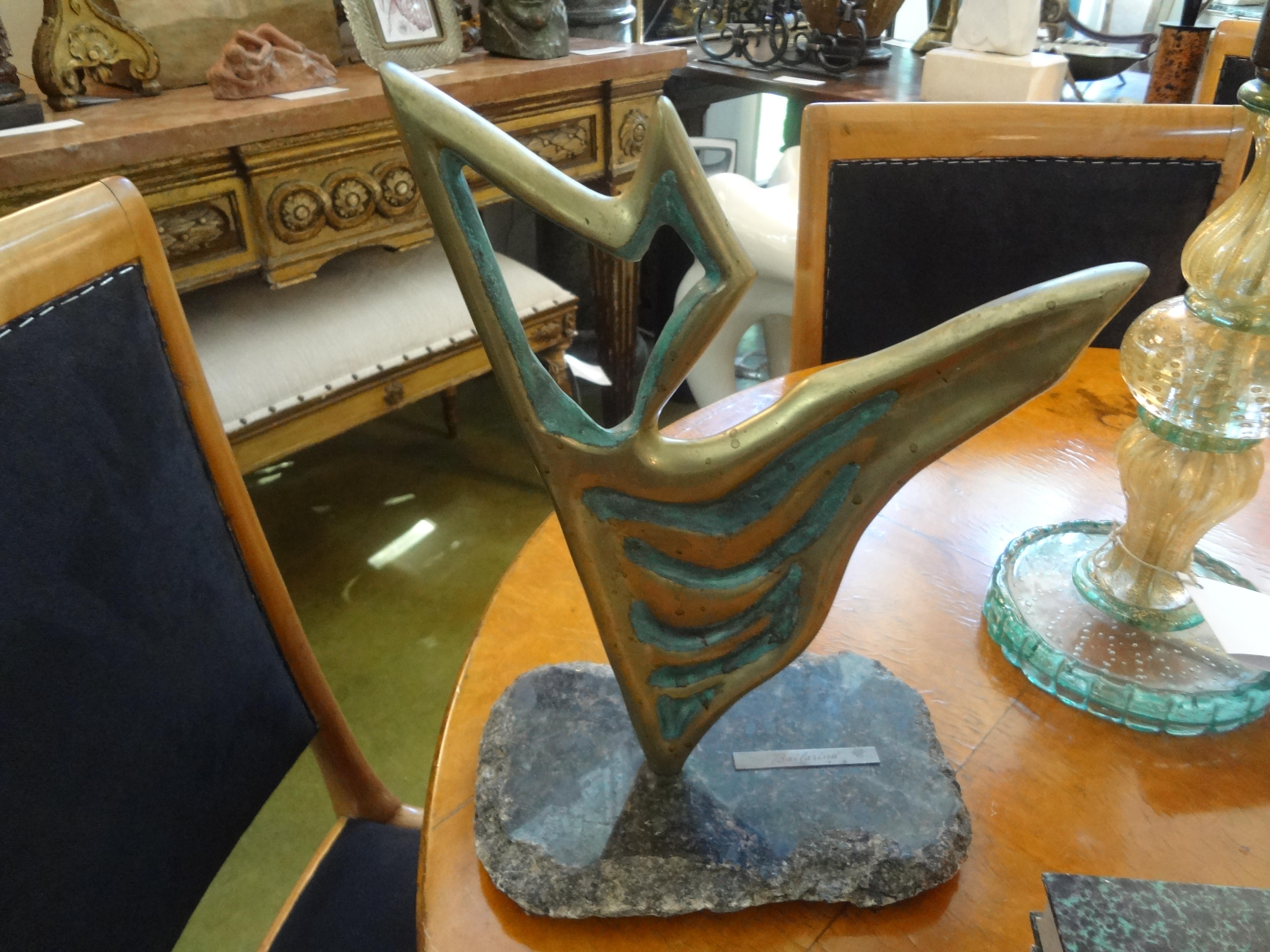 Midcentury Abstract Bronze Sculpture Signed Yone Di Alerigi For Sale 1