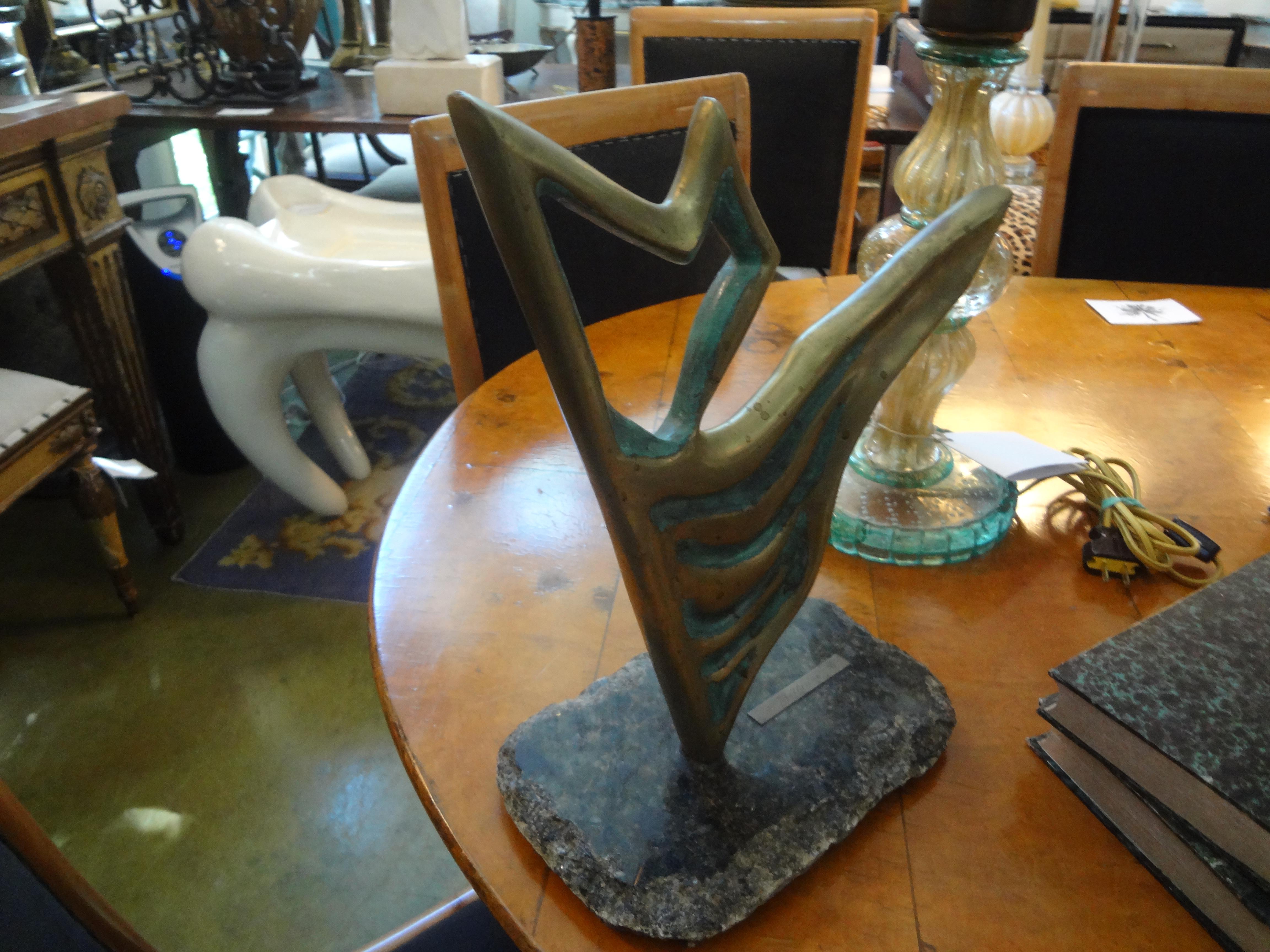 Midcentury Abstract Bronze Sculpture Signed Yone Di Alerigi For Sale 2