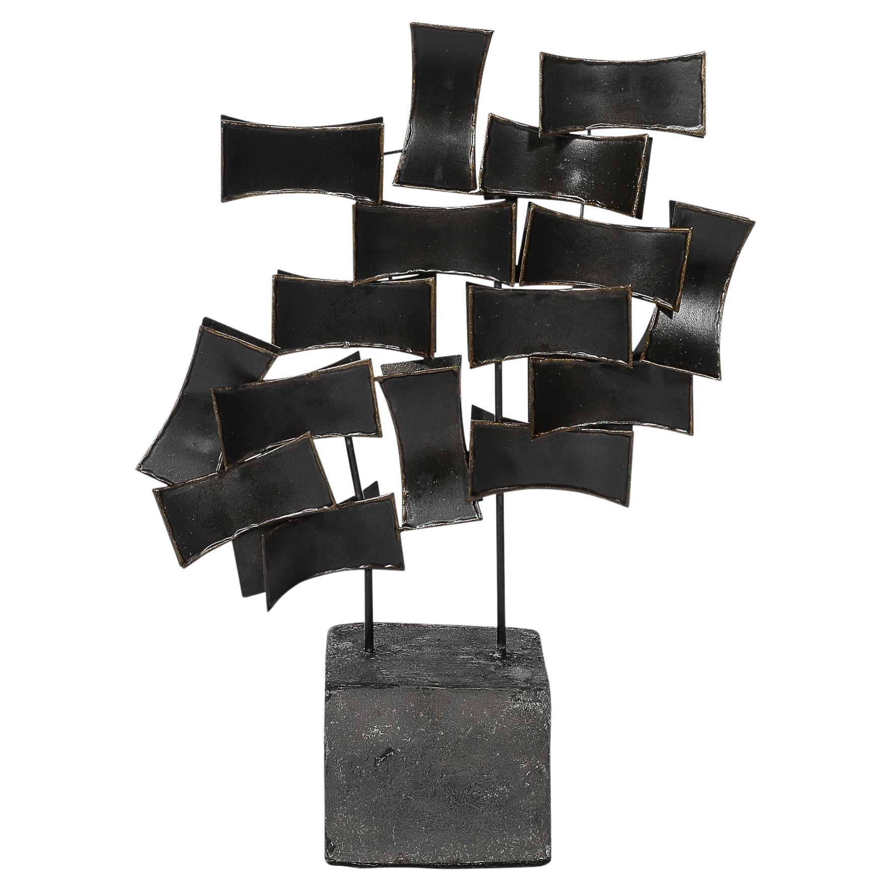 Mid-Century Abstract Brutalist Sculpture in Cut Bronze, Manner of Curtis Jeré For Sale