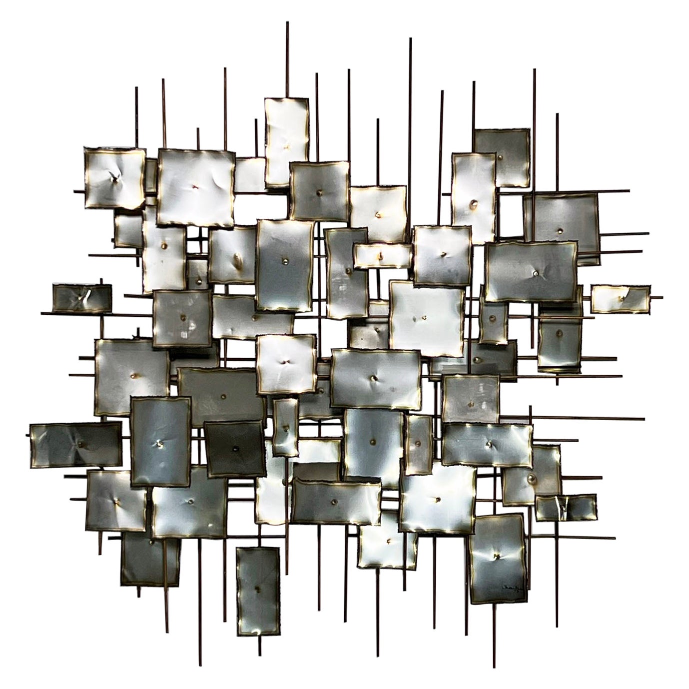 Mid-Century Abstract Brutalist Steel Wall Sculpture D. 1973