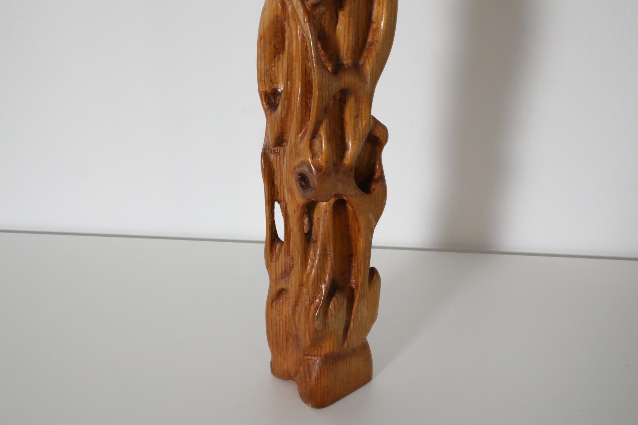 Mid-Century Abstract Carved Pine Sculpture, circa 1970 For Sale 3