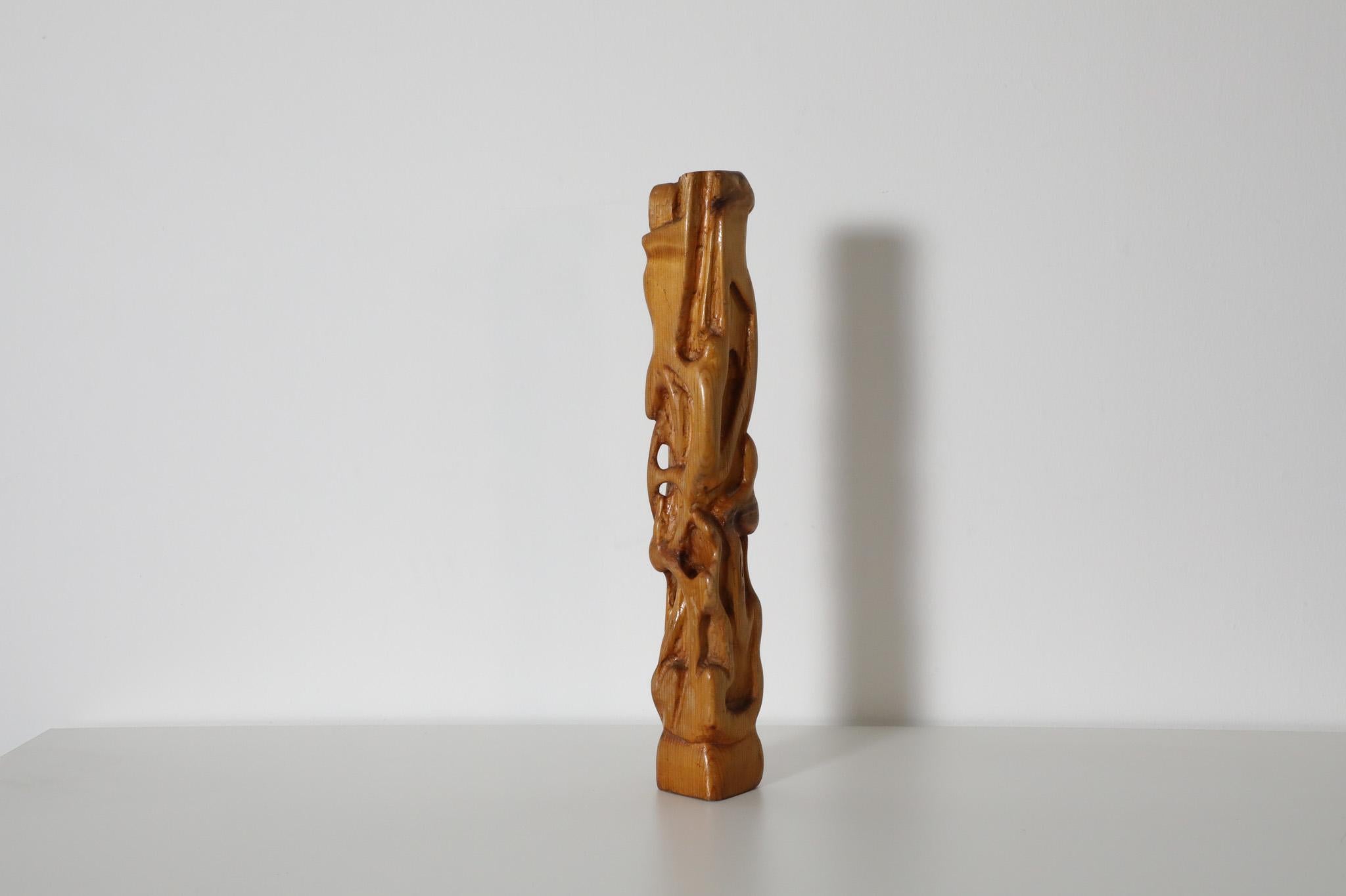 Dutch Mid-Century Abstract Carved Pine Sculpture, circa 1970 For Sale