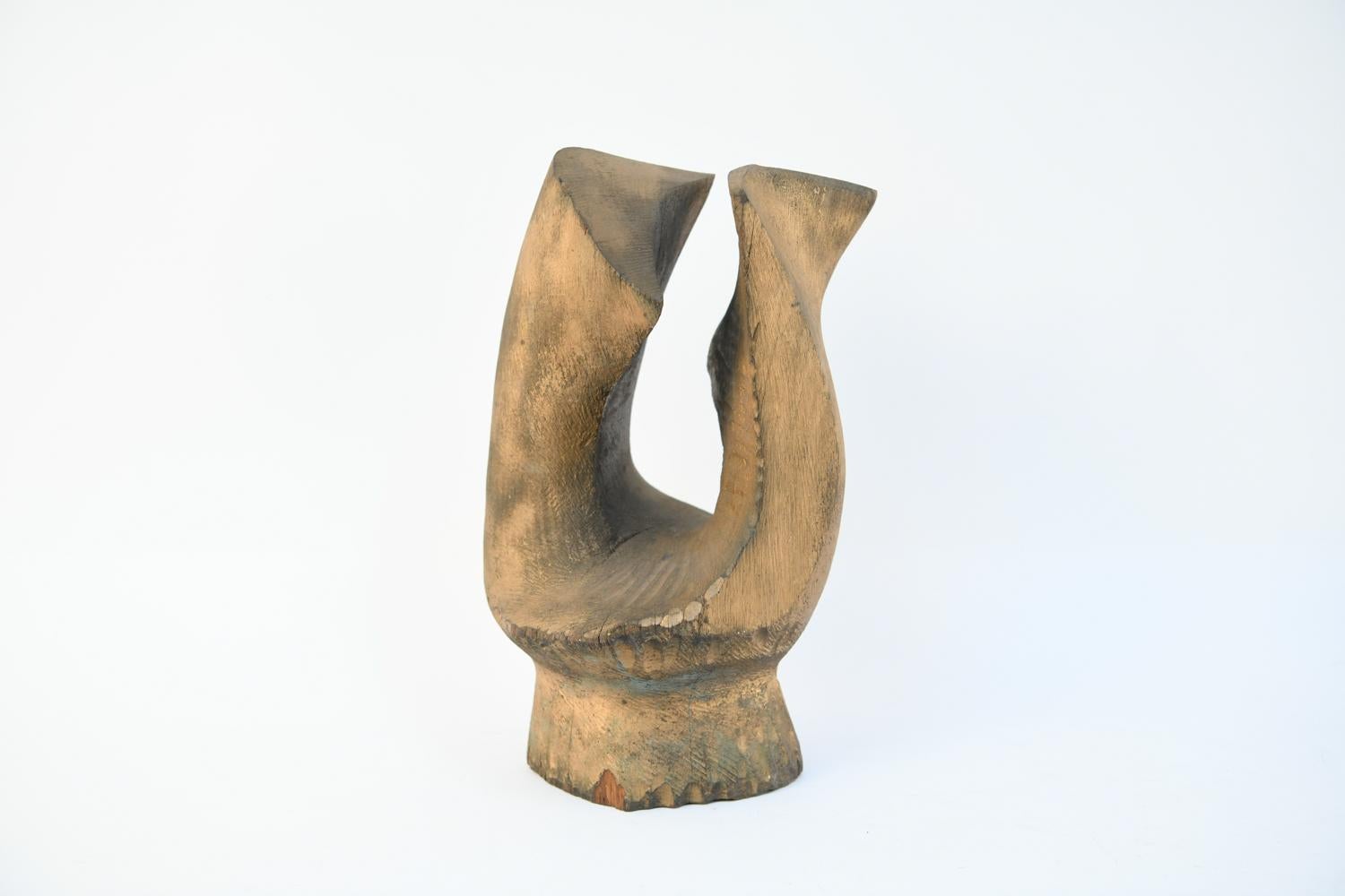 Midcentury Abstract Carved Wooden Sculpture In Good Condition In Norwalk, CT