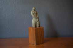 Mid Century Abstract Cast Aluminum Female Body Sculpture with Walnut Plinth Base