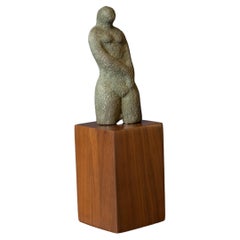 Mid Century Abstract Cast Aluminum Female Body Sculpture with Walnut Plinth Base