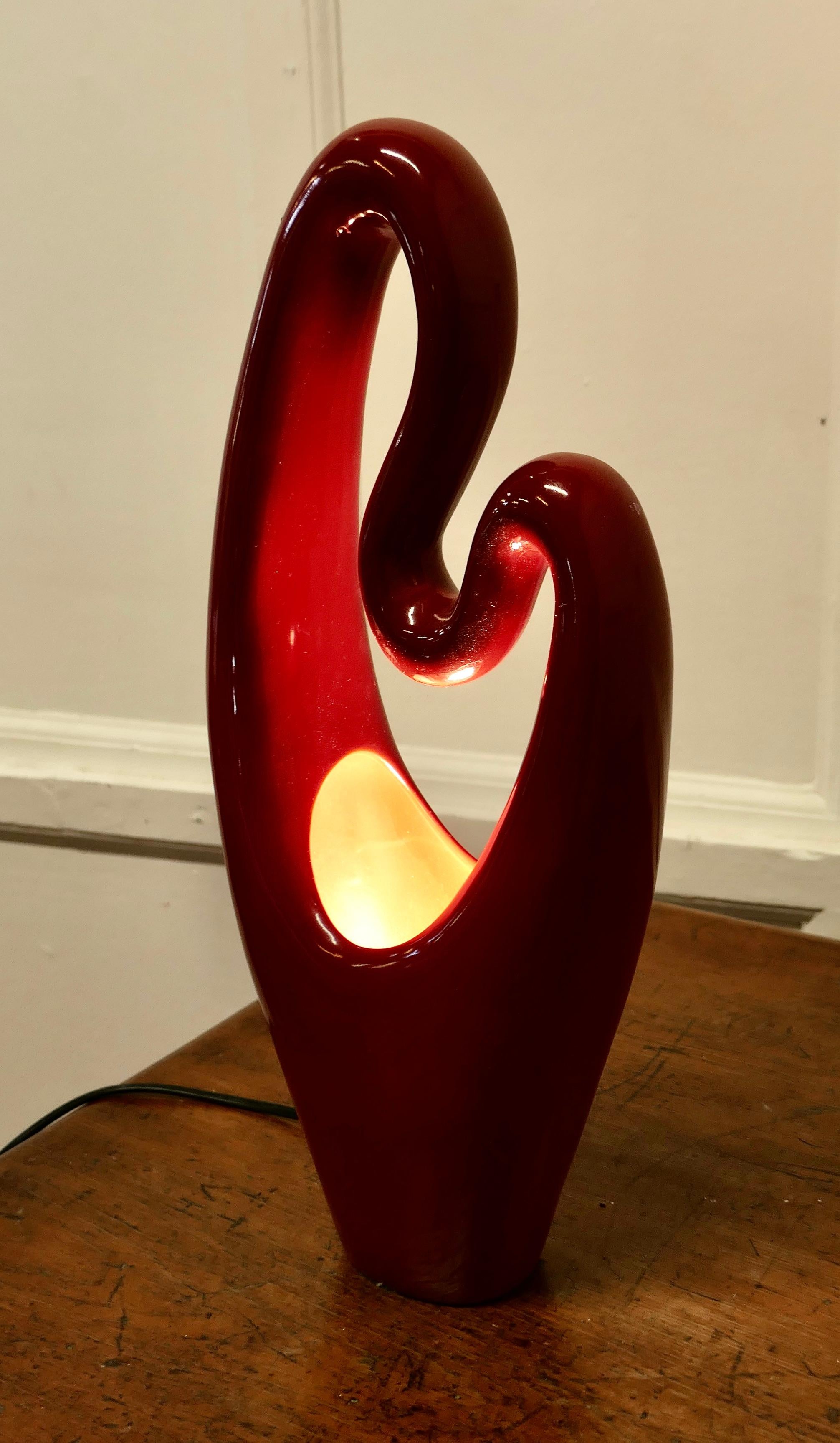Aesthetic Movement Mid Century Abstract Ceramic Lamp in Cerise  An unusual shape   For Sale