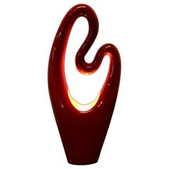 Mid Century Abstract Ceramic Lamp in Cerise  An unusual shape