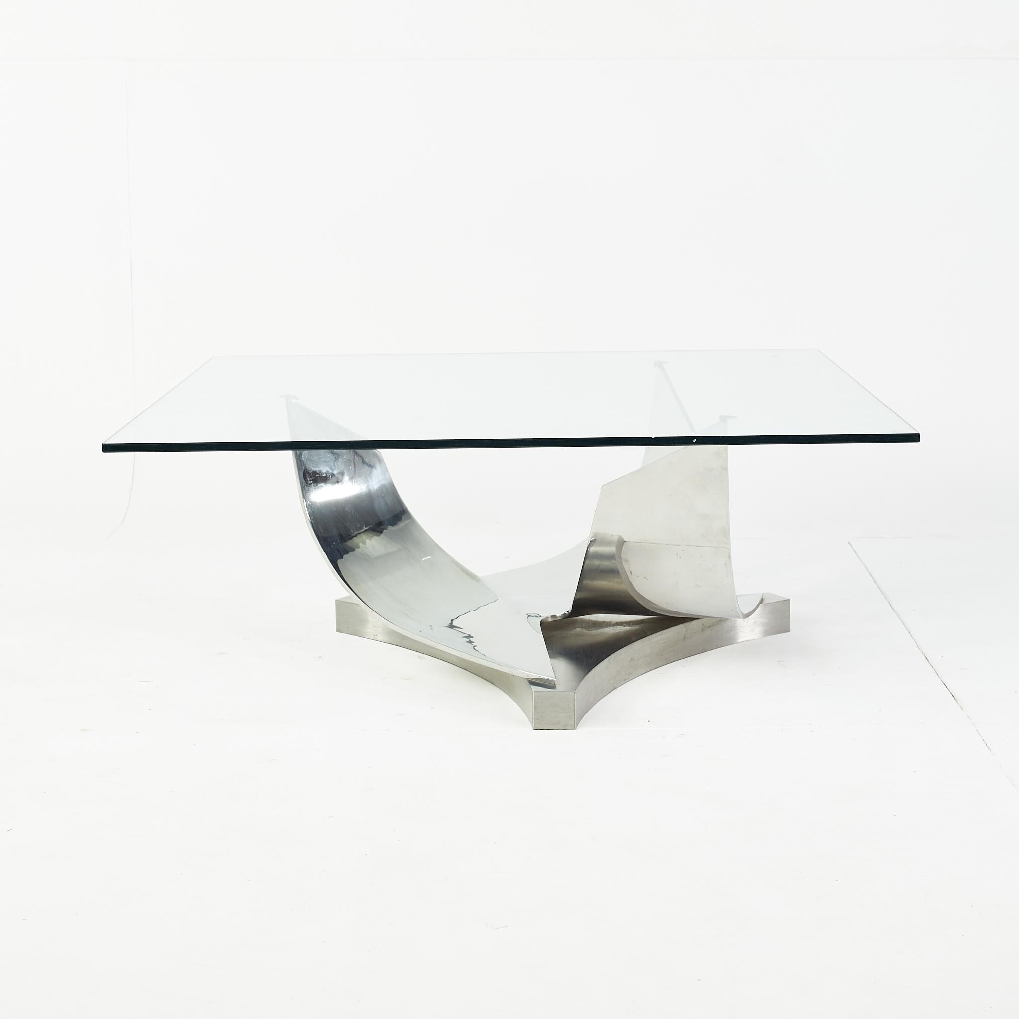 Mid-Century Modern Ron Seff Polished Chrome Stainless Steel and Glass Coffee Table For Sale