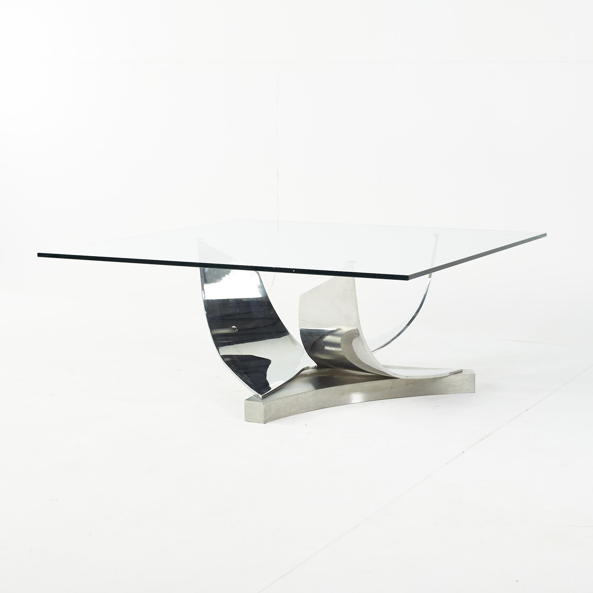 Ron Seff Polished Chrome Stainless Steel and Glass Coffee Table In Good Condition For Sale In Countryside, IL