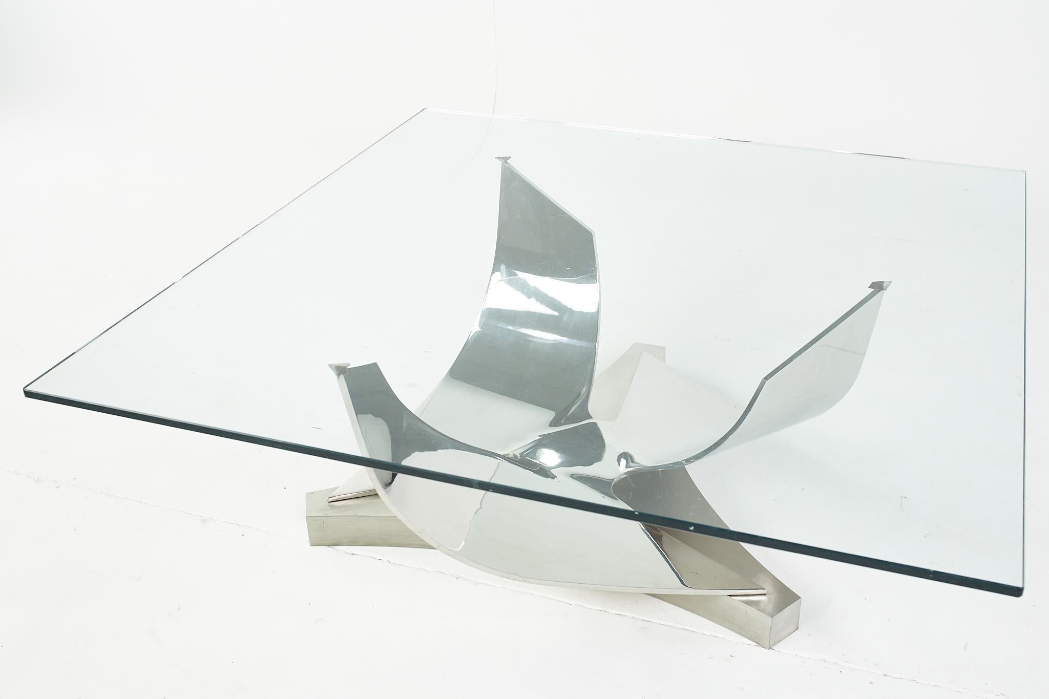 Late 20th Century Ron Seff Polished Chrome Stainless Steel and Glass Coffee Table For Sale