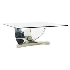 Ron Seff Polished Chrome Stainless Steel and Glass Coffee Table