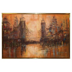 Peinture abstraite du milieu du siècle sur le pont d'un paysage urbain