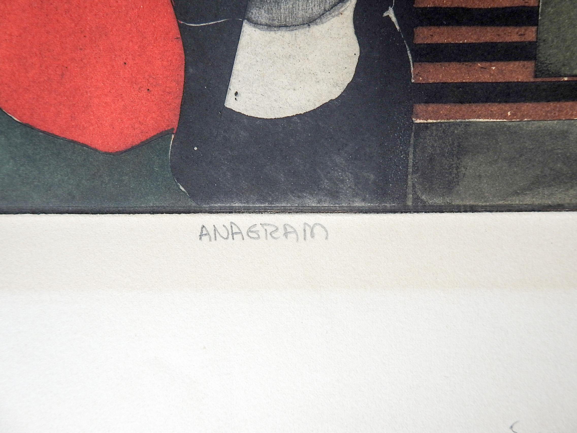 American Mid-Century Abstract Color Etching by Tony Bass For Sale