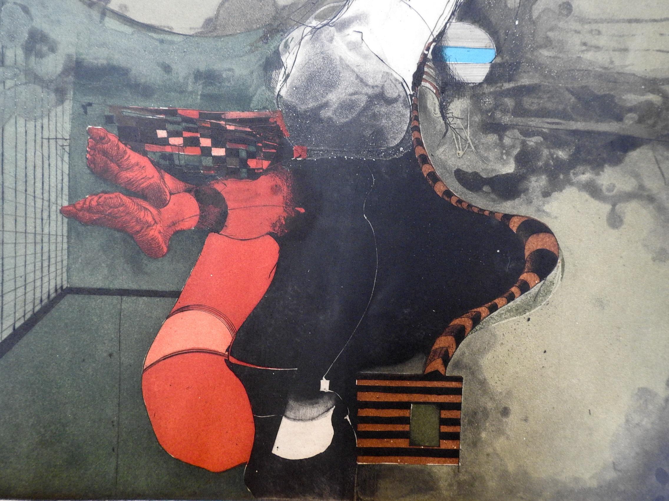 20th Century Mid-Century Abstract Color Etching by Tony Bass