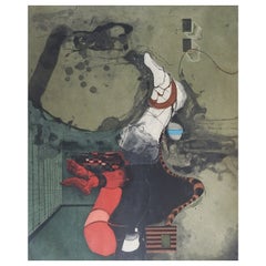 Mid-Century Abstract Color Etching by Tony Bass