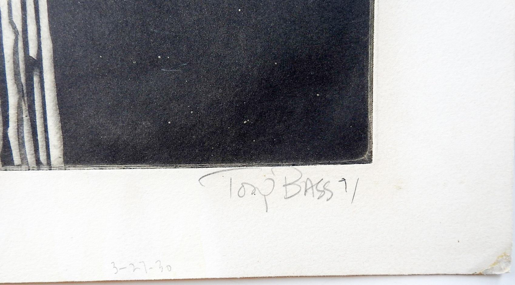 CIRCA 1970's abstrakte Farbporträt-Radierung auf Papier von Tony Bass (geb. 1943) Texas. Signiert, betitelt Maureen und nummeriert 3/30 in Bleistift am unteren Rand. Ungerahmt, Alterstönung.