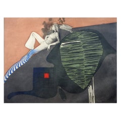 Mid-Century Abstract Color Portrait Etching by Tony Bass