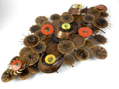 Mid Century Abstract Copper Brass & Enamel Wall Art Sculpture