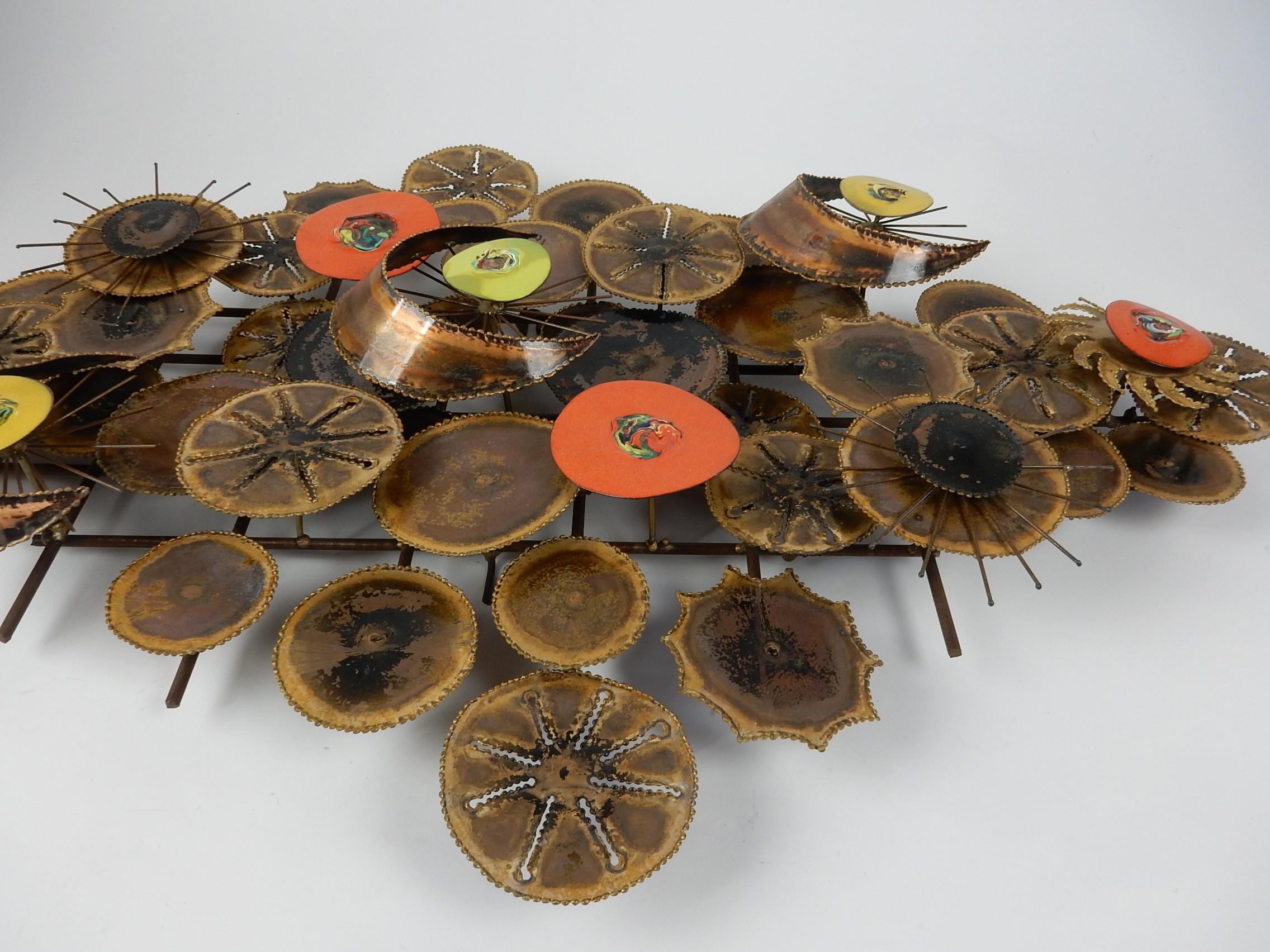 Mid Century Abstrakte Kupfer Messing & Emaille Wand Kunst Skulptur im Zustand „Gut“ im Angebot in Las Vegas, NV