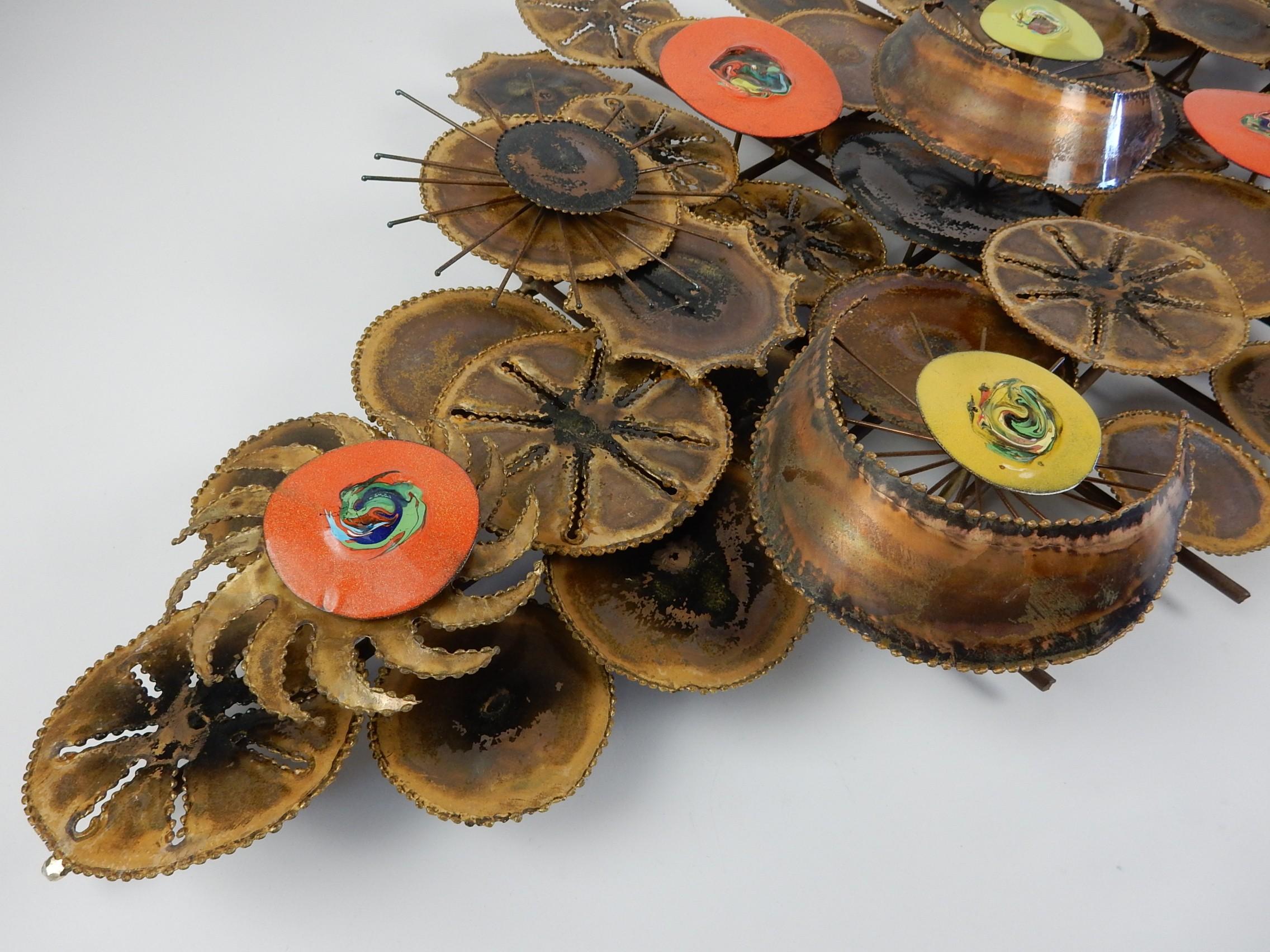 Mid Century Abstrakte Kupfer Messing & Emaille Wand Kunst Skulptur (20. Jahrhundert) im Angebot