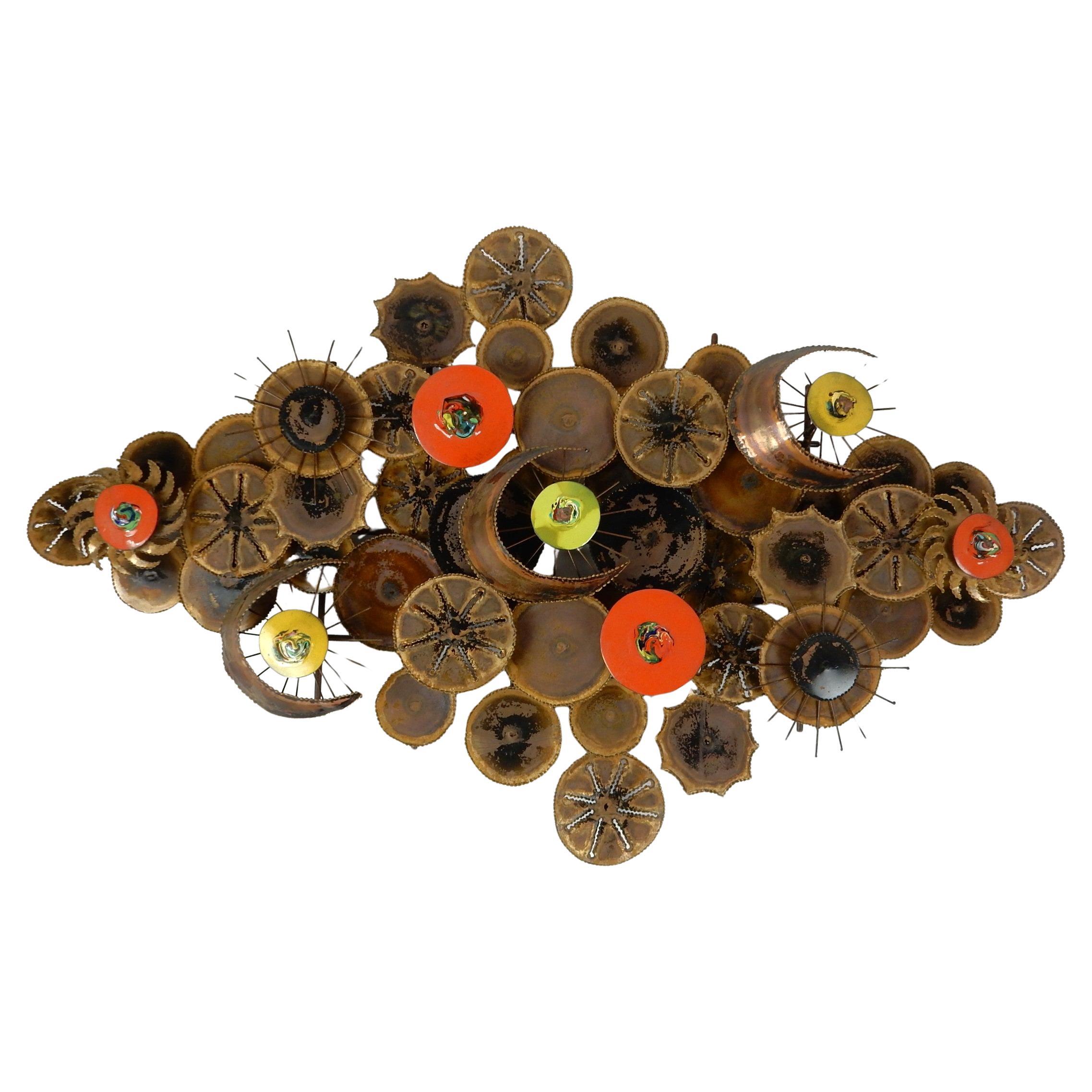 Mid Century Abstract Copper Brass & Enamel Wall Art Sculpture