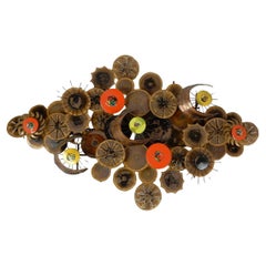 Mid Century Abstract Copper Brass & Enamel Wall Art Sculpture