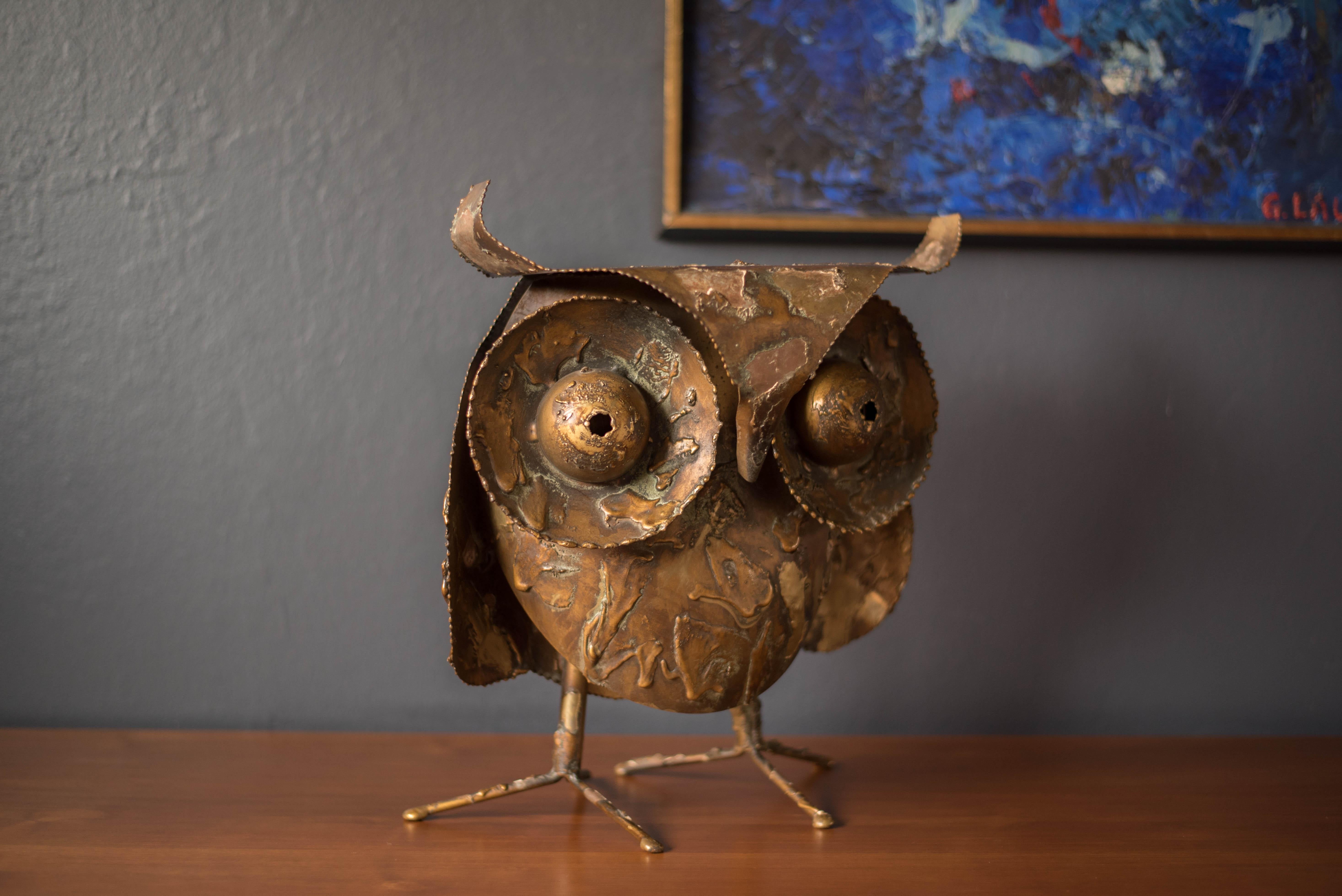 Mid-Century Modern Mid Century Abstract Curtis Jere Brutalist Metal Owl Sculpture for Artisan House