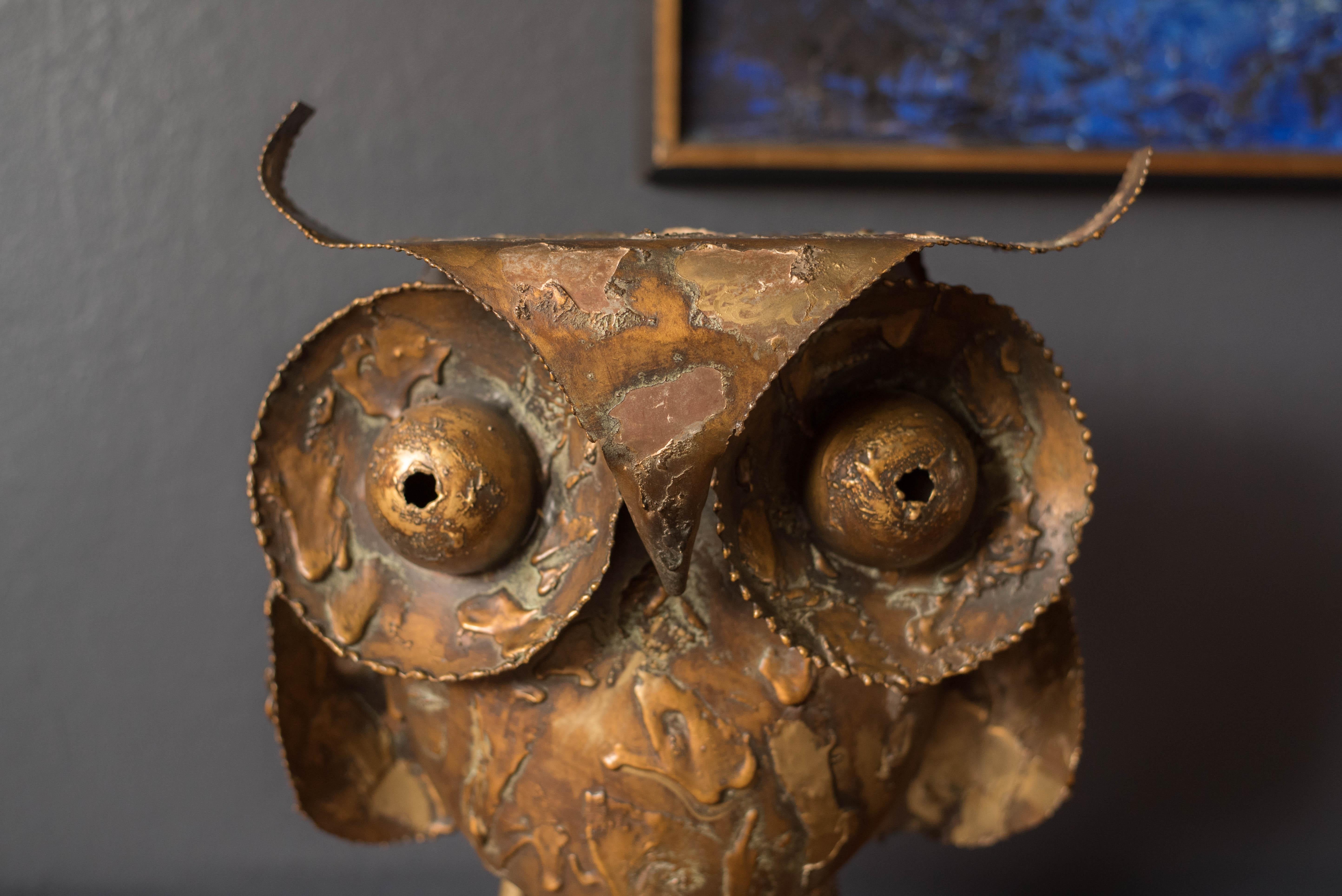 American Mid Century Abstract Curtis Jere Brutalist Metal Owl Sculpture for Artisan House