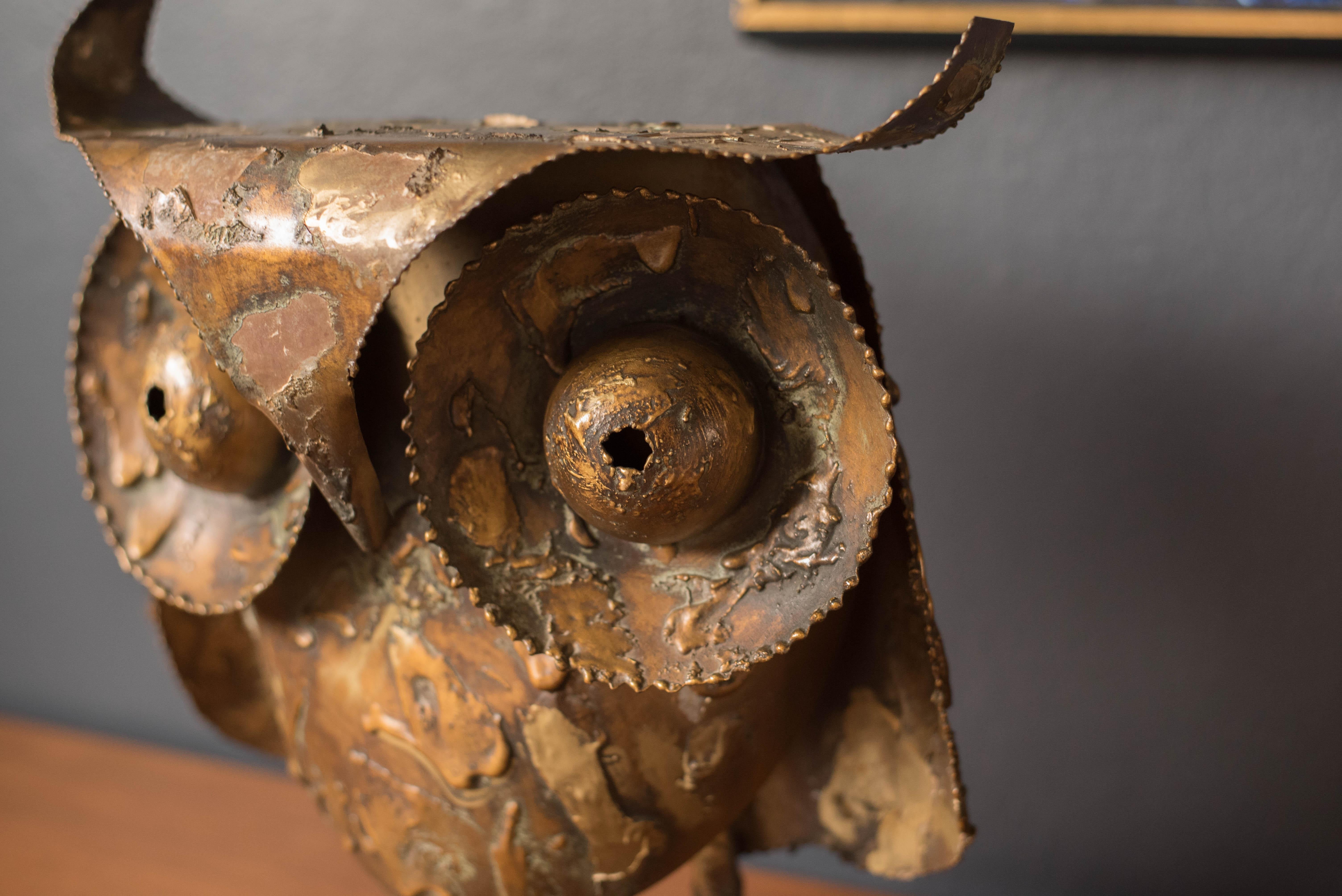 Mid Century Abstract Curtis Jere Brutalist Metal Owl Sculpture for Artisan House In Good Condition In San Jose, CA