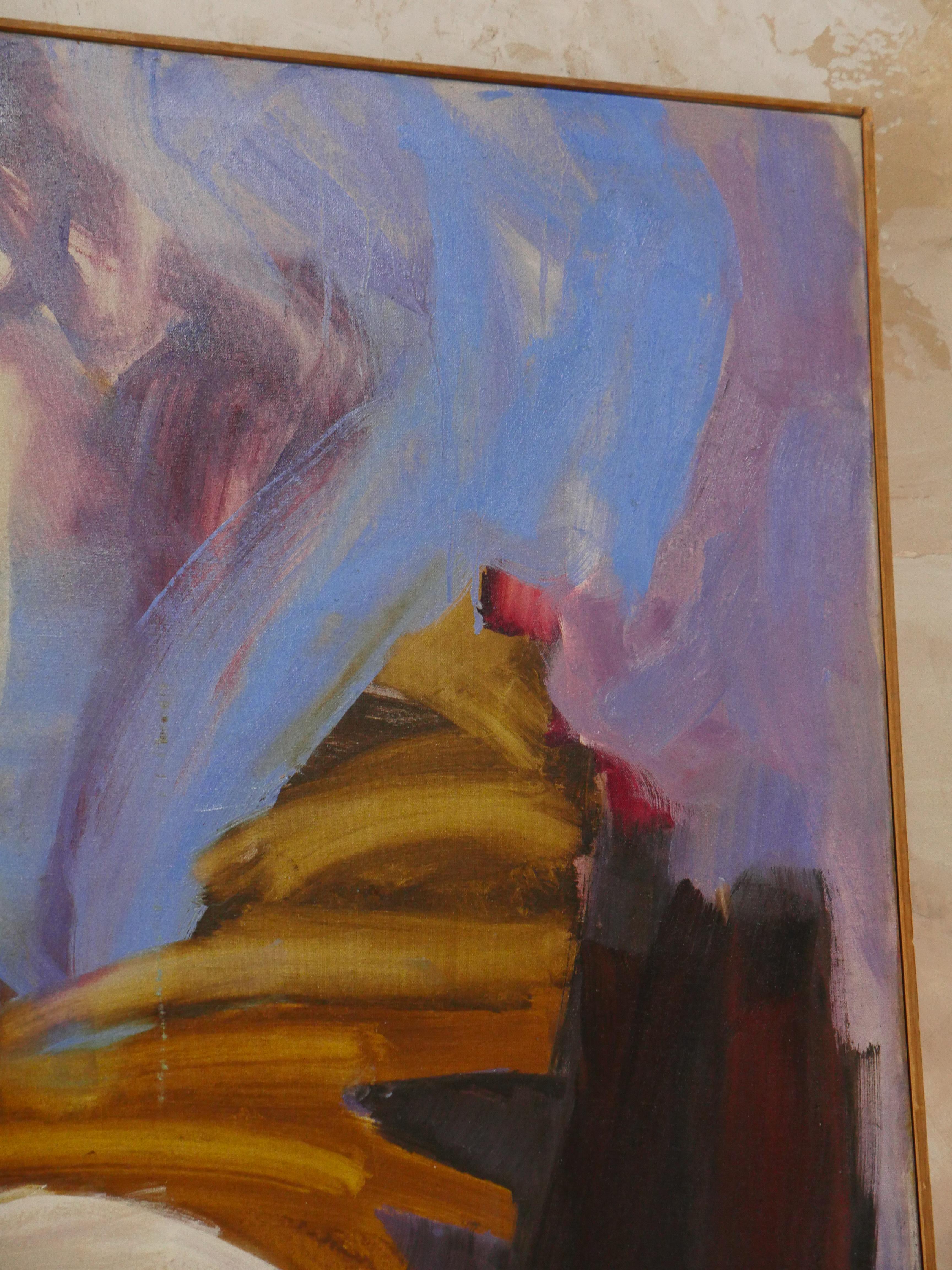 Large Mid-Century Abstract Expressionism Framed Oil on Canvas Painting im Angebot 8