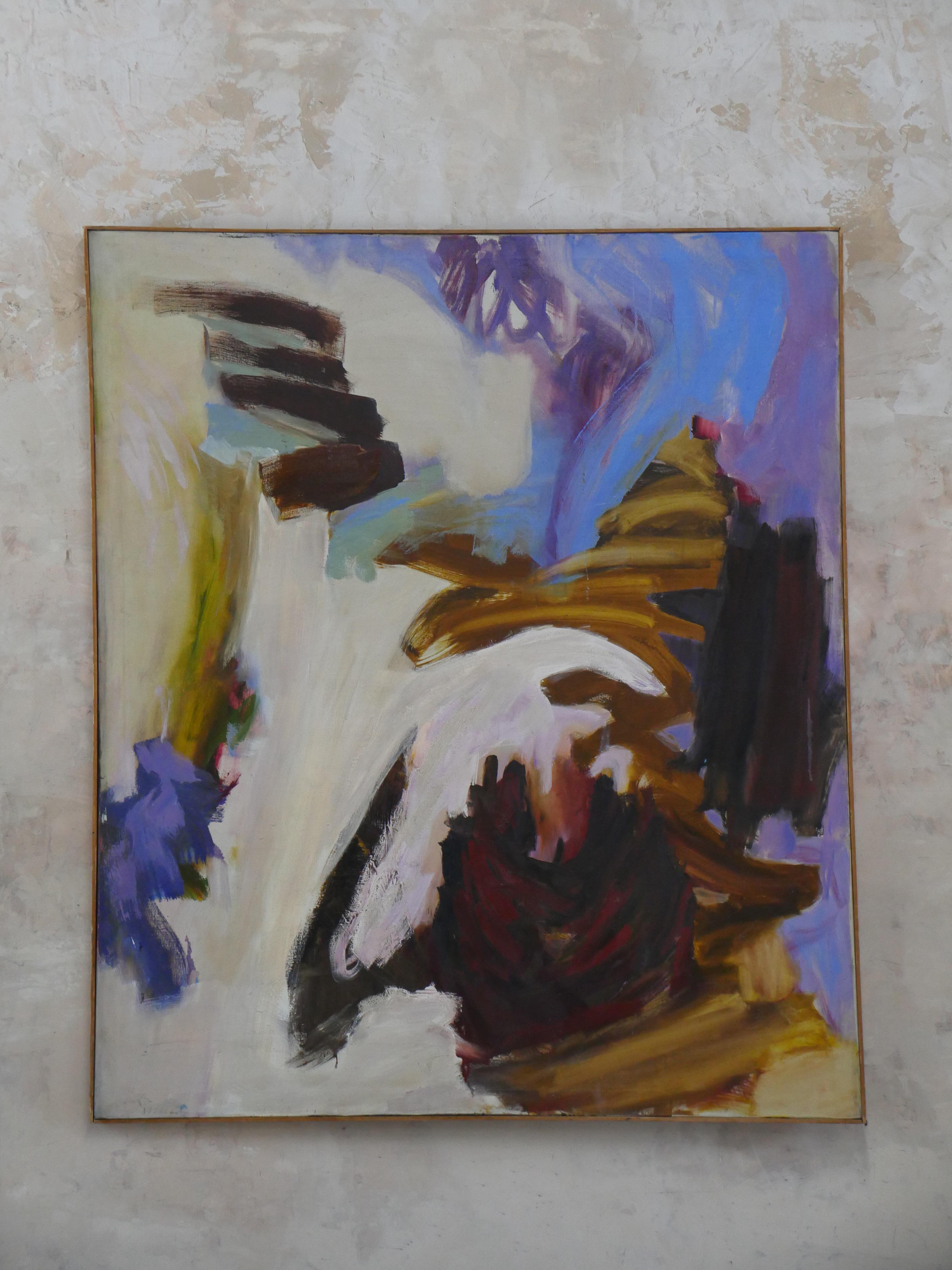 Large Mid-Century Abstract Expressionism Framed Oil on Canvas Painting (amerikanisch) im Angebot