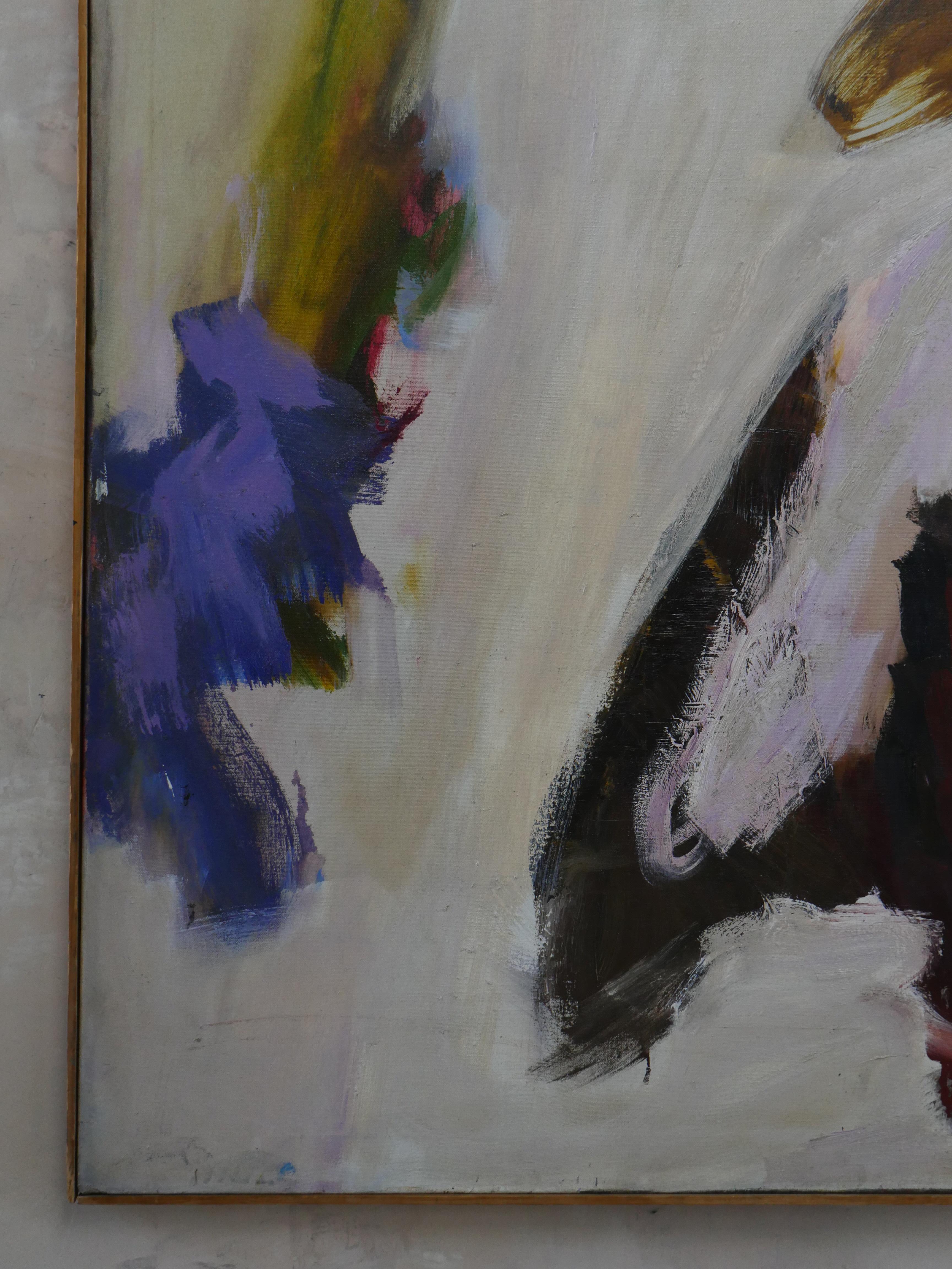 Large Mid-Century Abstract Expressionism Framed Oil on Canvas Painting (Leinwand) im Angebot
