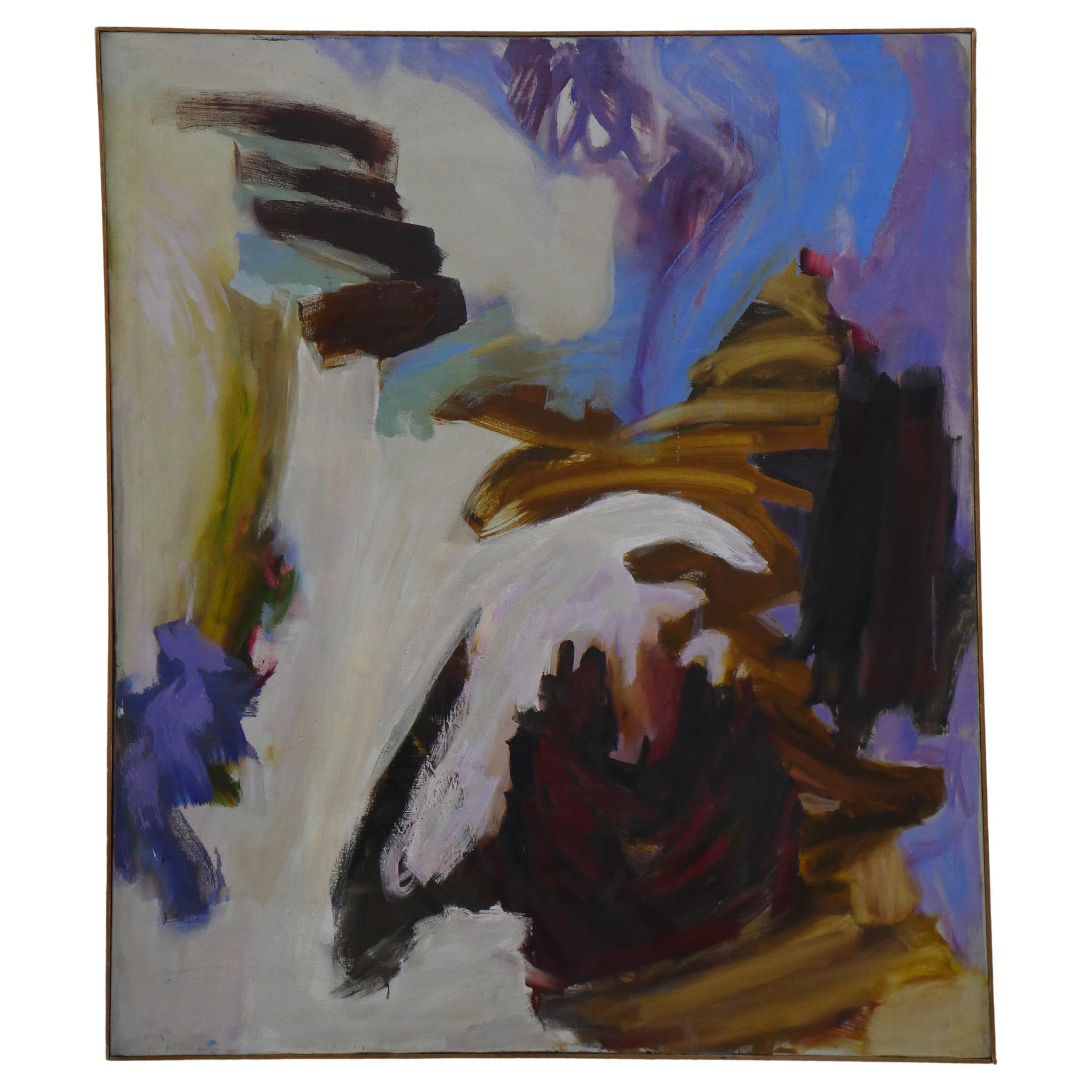 Large Mid-Century Abstract Expressionism Framed Oil on Canvas Painting