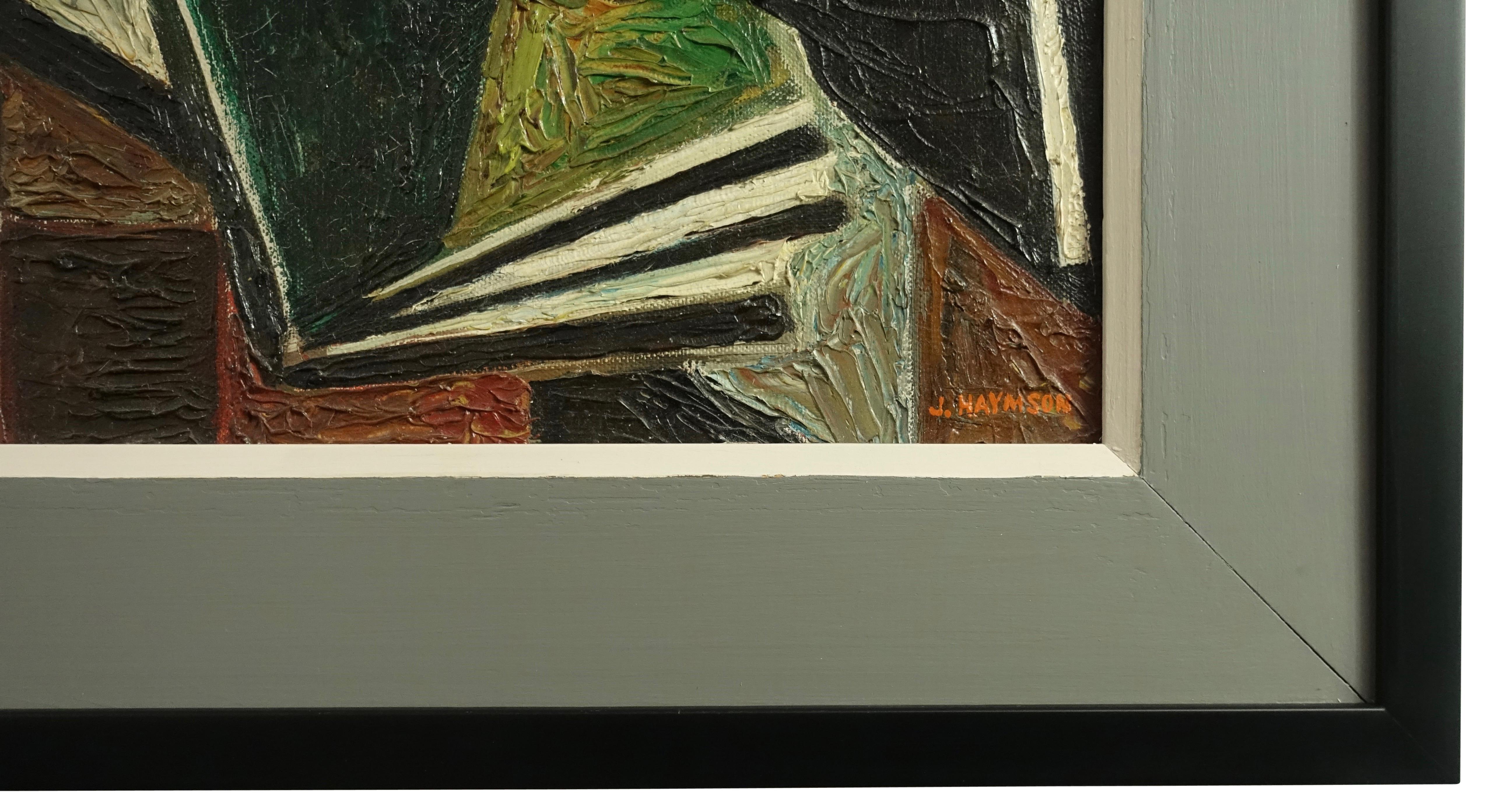 Peint à la main Nature morte de l'expressionnisme abstrait du milieu du siècle - Peinture à l'huile signée J. Haymson en vente