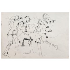 Abstrakt-expressionistische Tuschezeichnung auf Papier von Salvatore Grippi, 1953