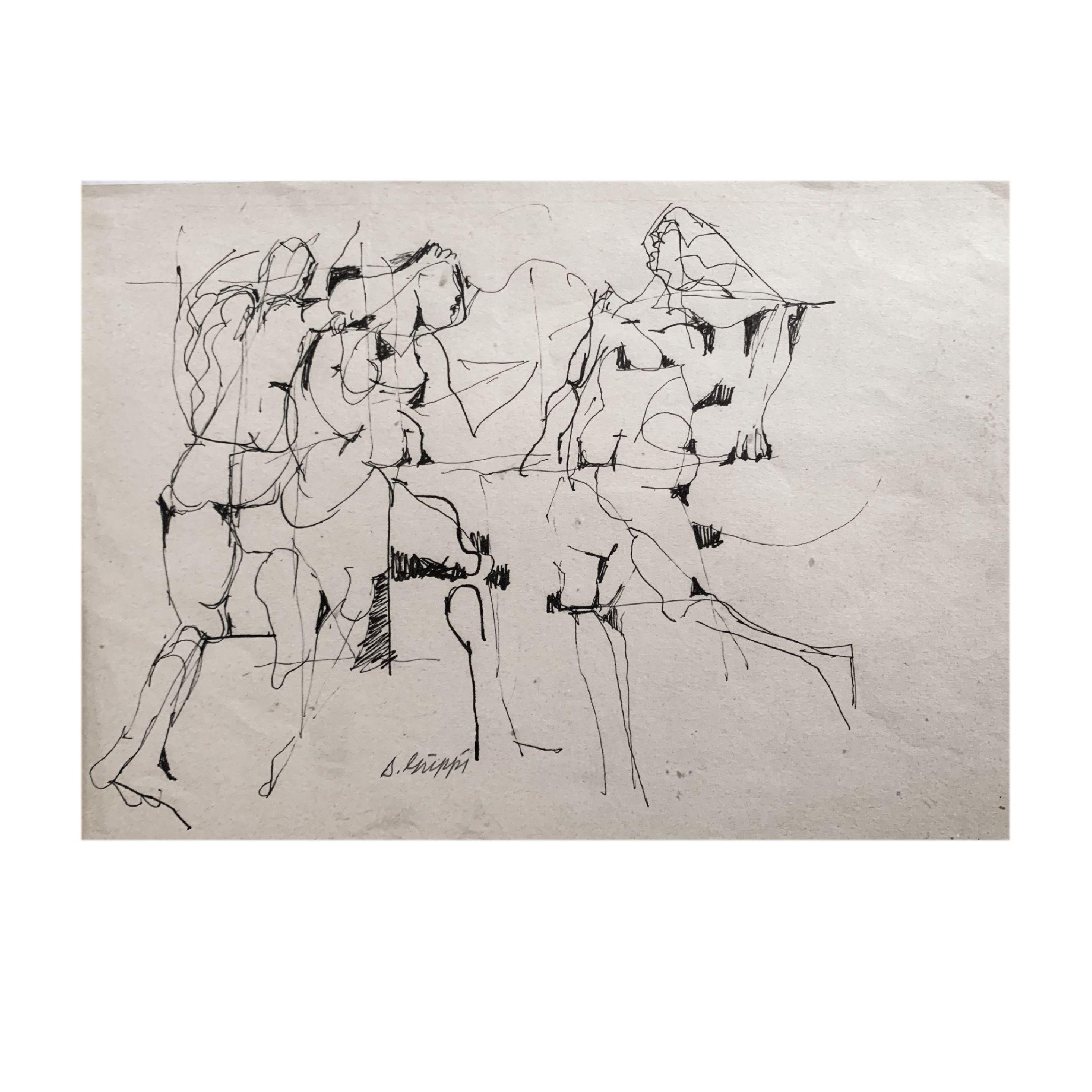 Américain Dessin expressionniste abstrait à l'encre sur papier de Salvatore Grippi, 1953 en vente