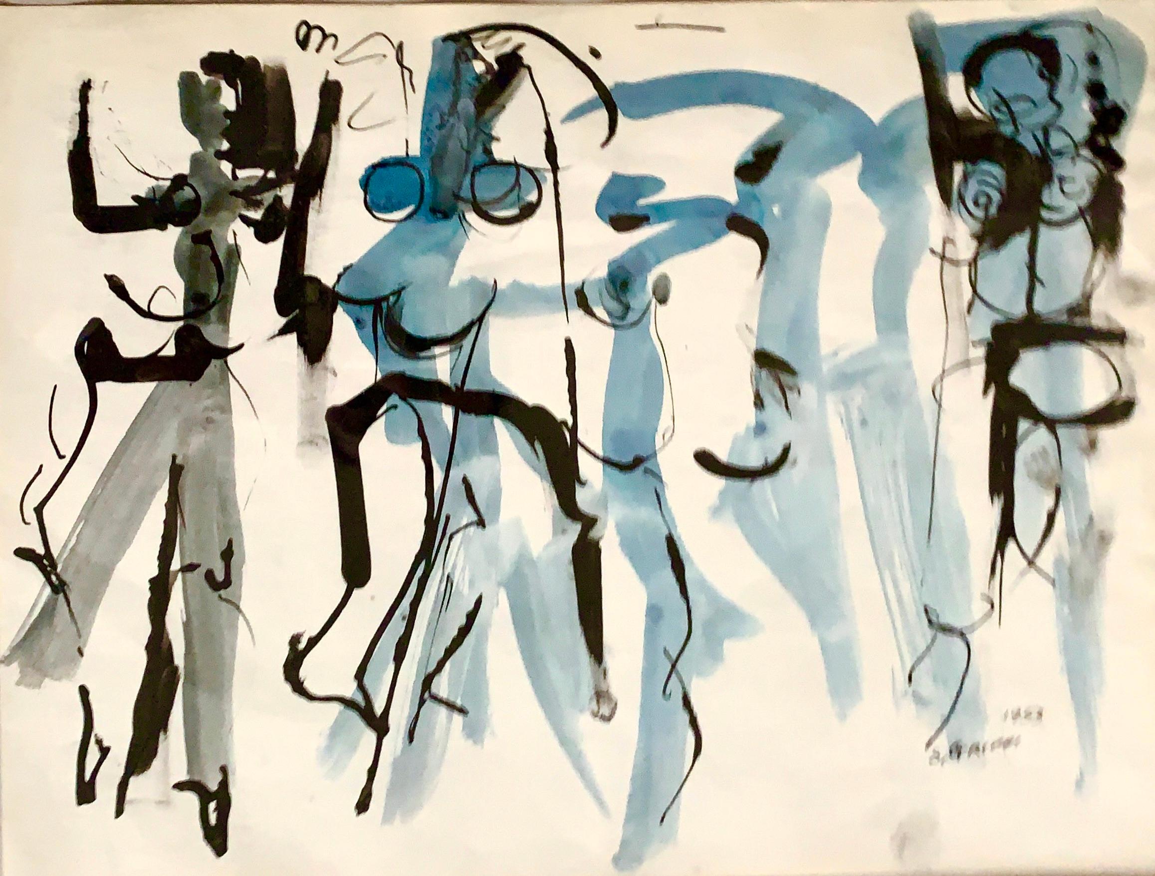 Mid-Century Modern Dessin à l'encre expressionniste abstraite du milieu du siècle dernier sur papier de Salvatore Grippi, 1953 en vente