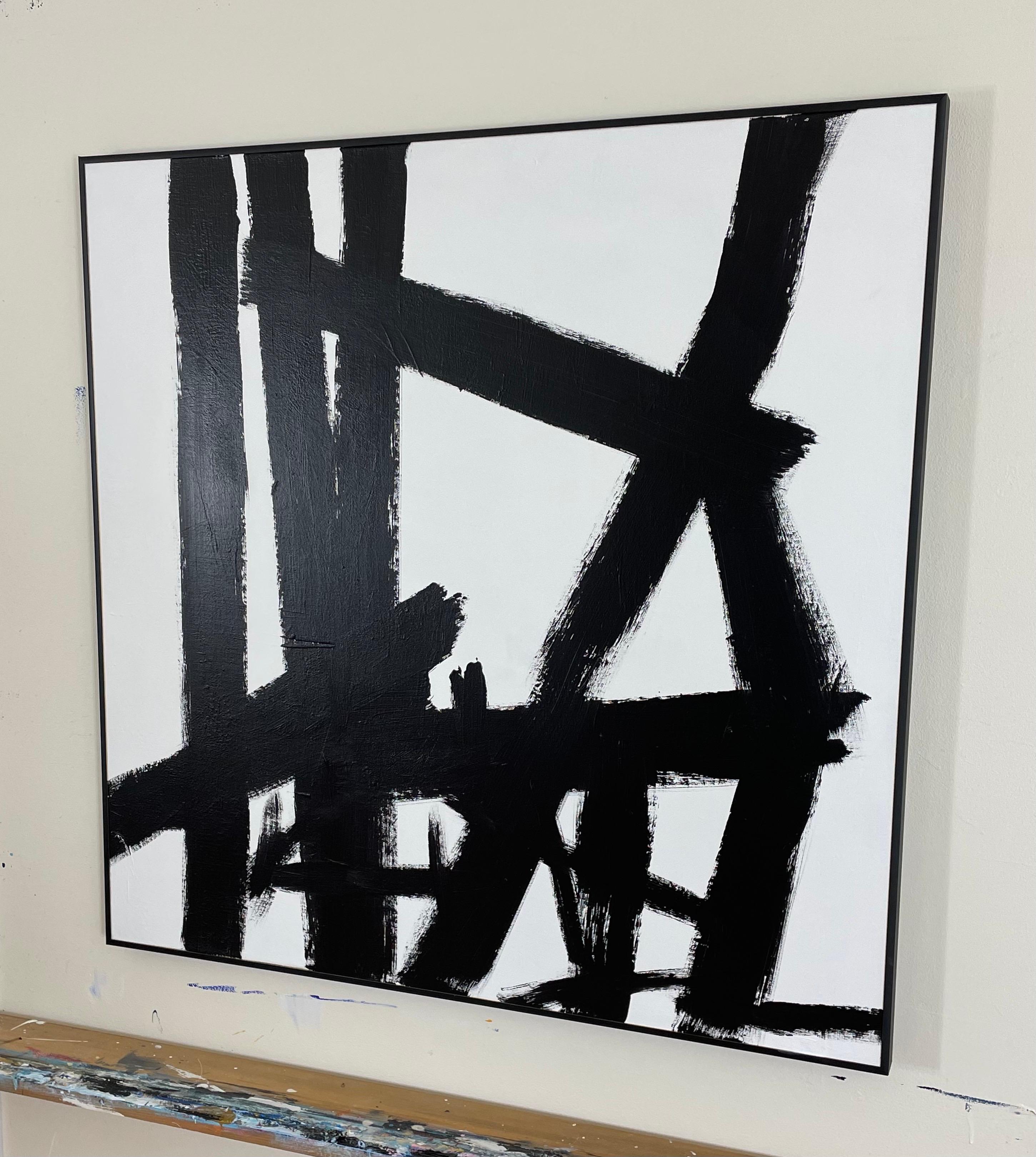 Mid century abstract expressionist painting in the style of Franz Kline, acrylic on canvas, black metal frame. New York City estate find.

Franz Kline (May 23, 1910 – May 13, 1962) was an American painter. He is associated with the Abstract